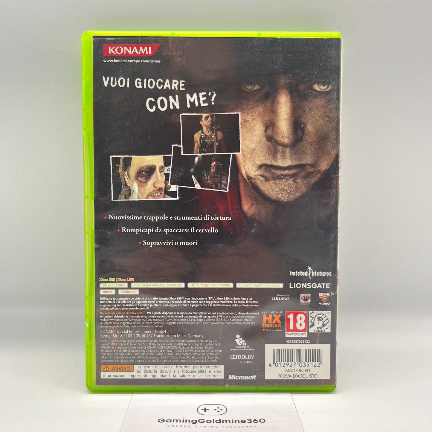 SAW II 2 Flesh & Blood Xbox 360 Italiano PAL No Manuale Konami Halifax Microsoft
