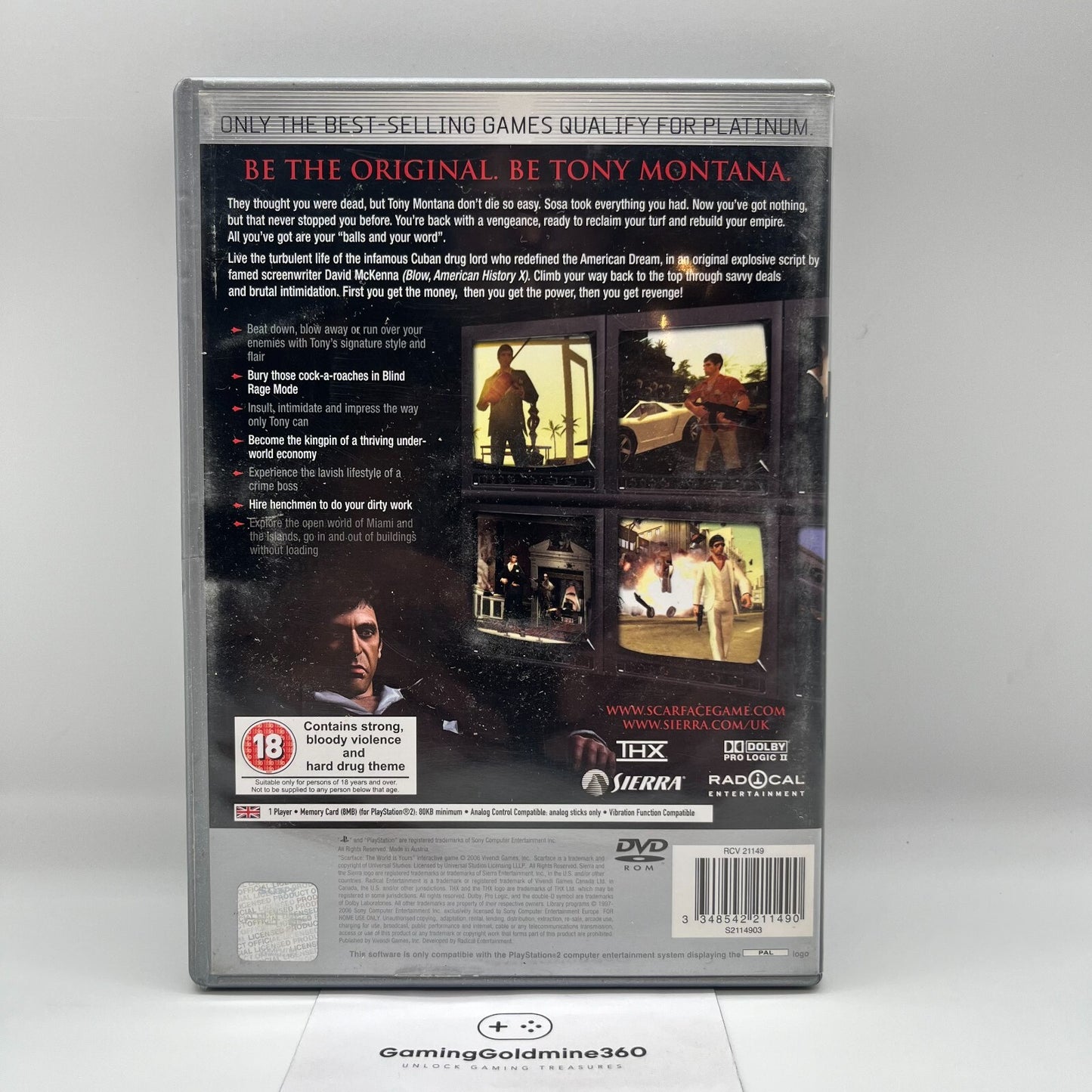 SCARFACE: The World is Yours PS2 Sierra Sony PlayStation 2 PAL no manuale OTTIMO