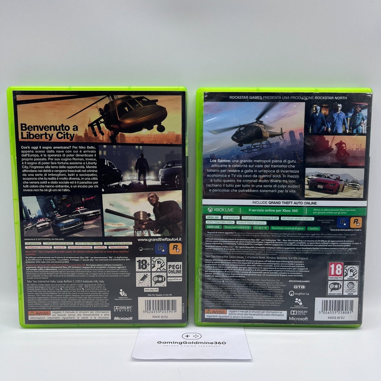 GTA 4 + 5 Xbox 360 Italiano Completi PAL Grand Theft Auto IV + V Rockstar OTTIMI