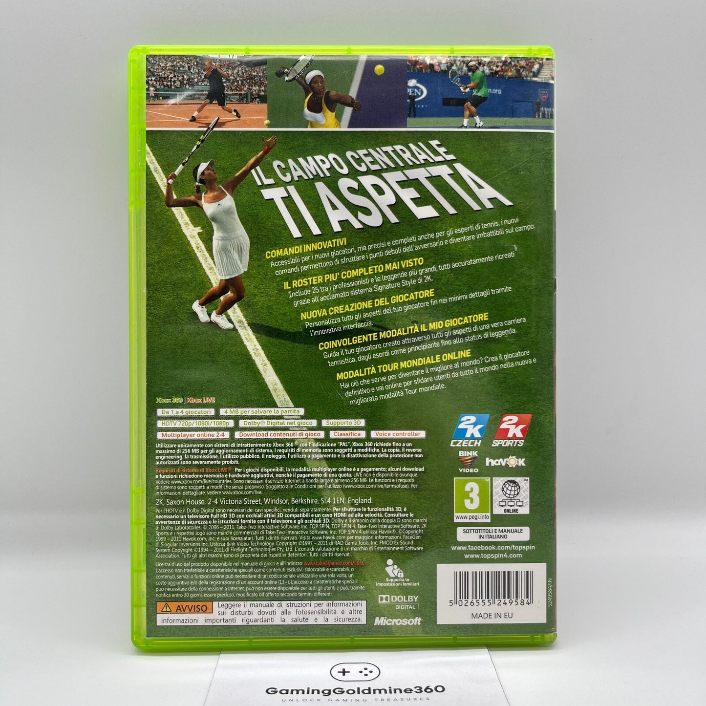 Top Spin 4 Xbox 360 Italiano PAL senza manuale 2K Microsoft Tennis OTTIME CONDIZ
