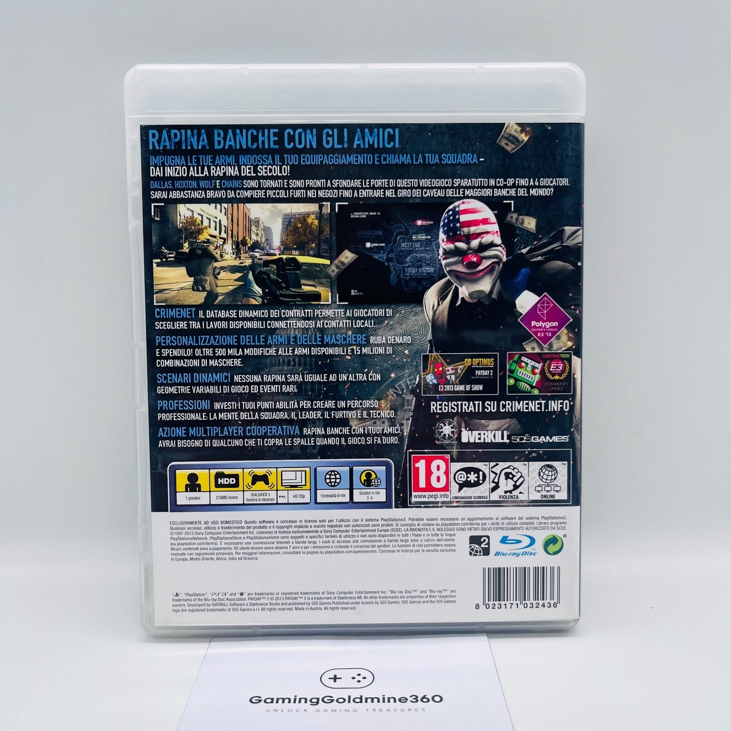 PAYDAY 2 PS3 Italiano PAL Completo con Manuale Sony PlayStation 3 COME NUOVO