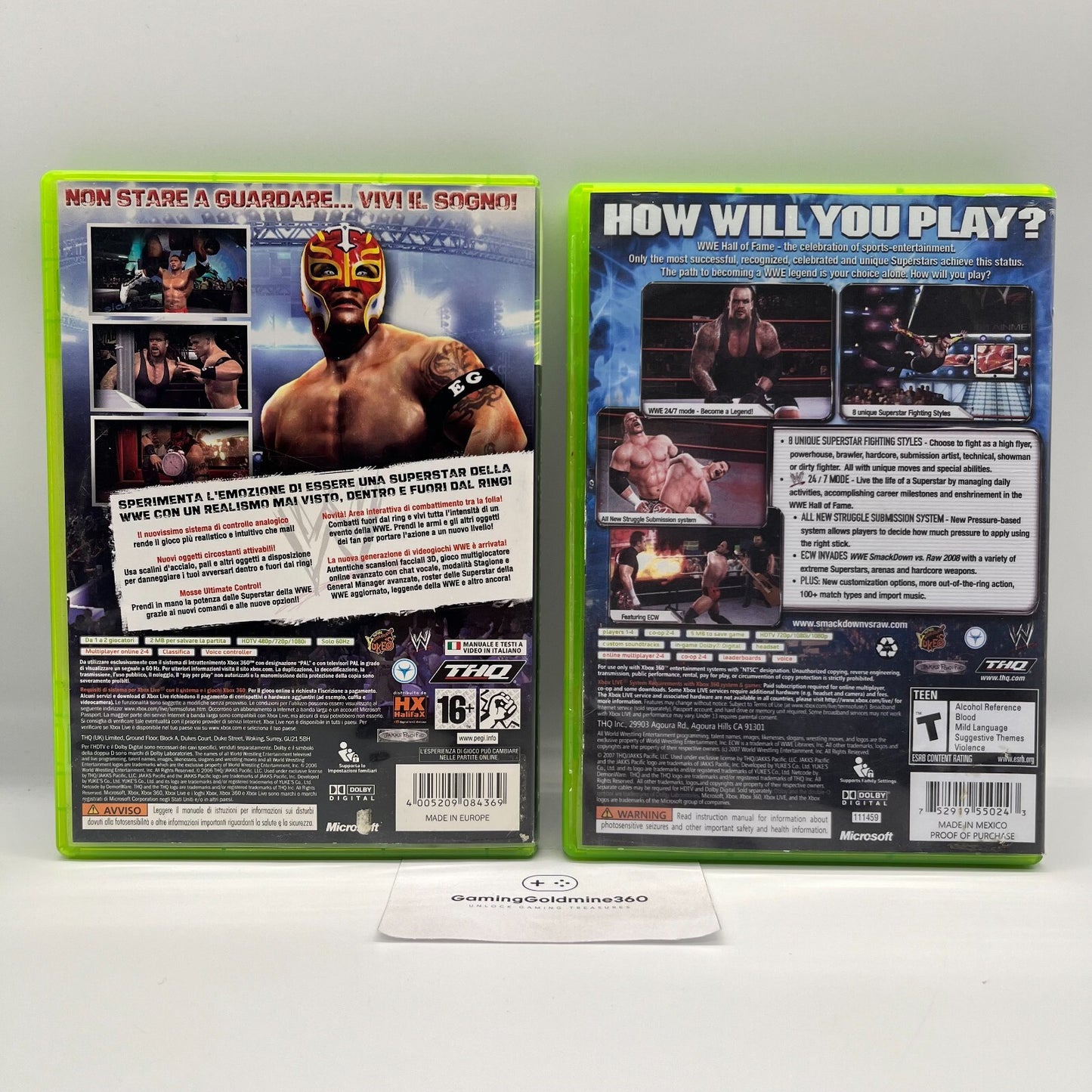 WWE Smackdown vs Raw 2007 + 2008 (cover reprint) Xbox 360 Italiano Completi PAL