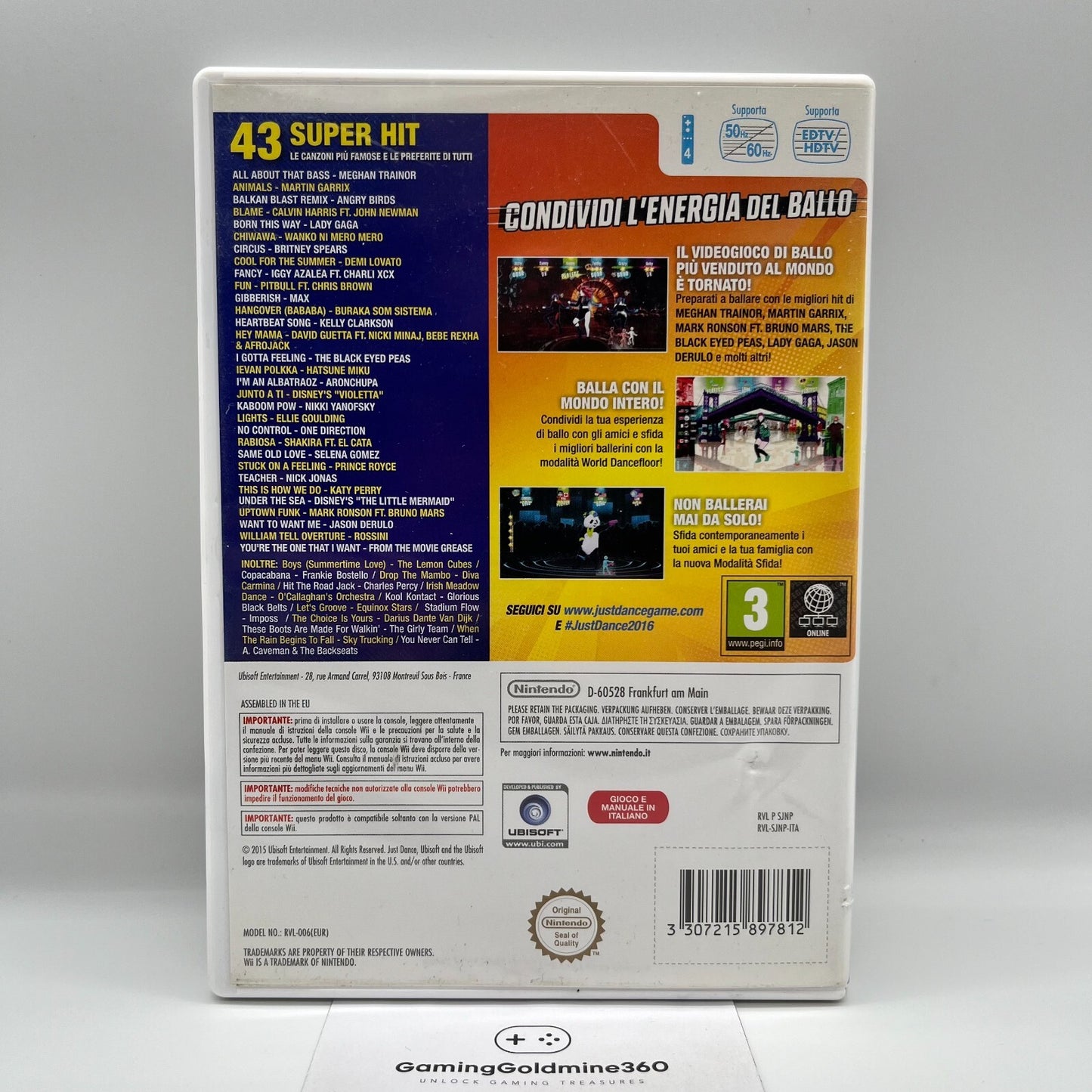 Just Dance 2016 Nintendo Wii Italiano Completo con Manuale Ubisoft Gioco Danza