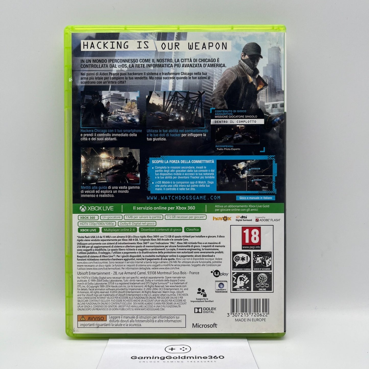 Watch Dogs Xbox 360 Italiano Completo PAL Ubisoft Microsoft Xbox360 COME NUOVO