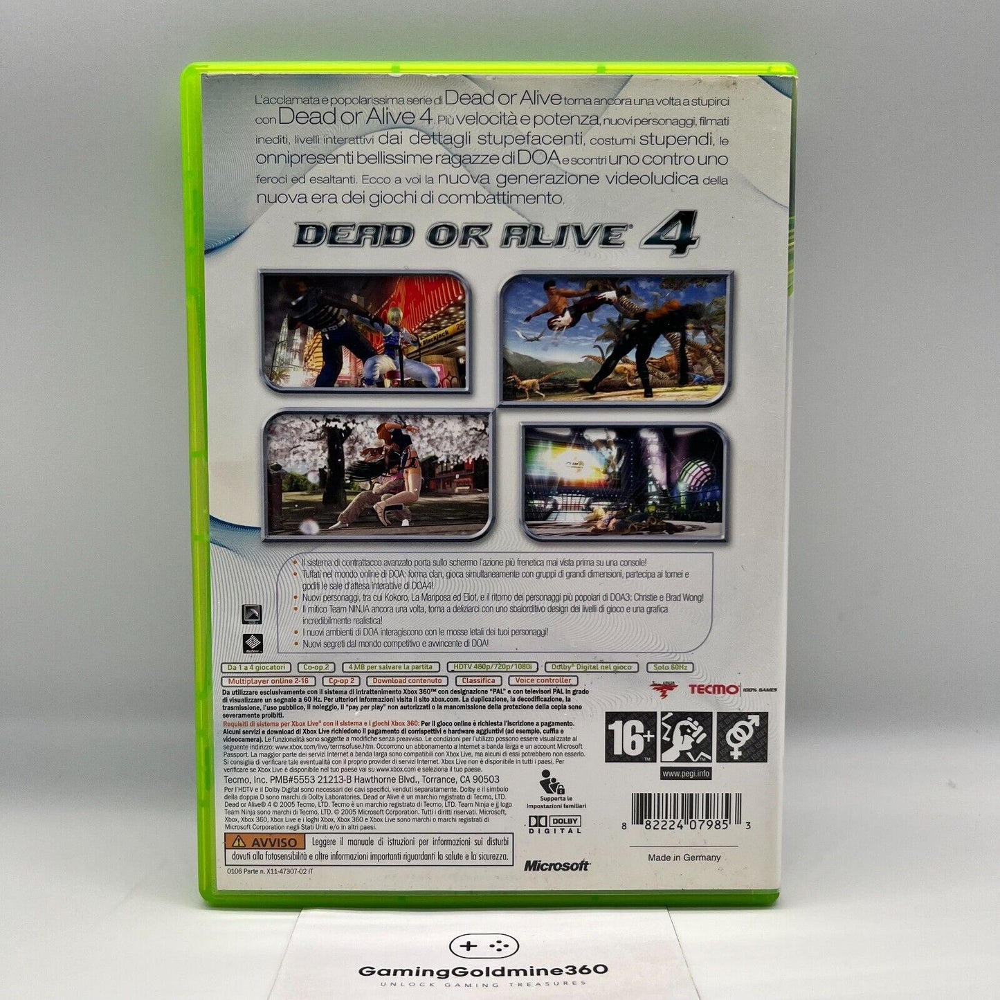 Dead or Alive 4 XBOX 360 Italiano PAL Tecmo Microsoft DOA 4 Picchiaduro Lotta