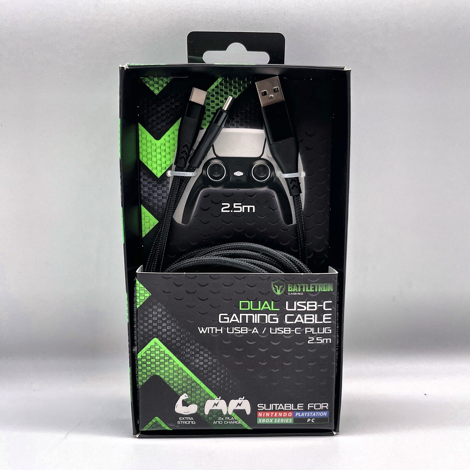 Cavo Ricarica Doppio USB-C Battletron PS5 Xbox Switch 2 Controller Nuovo