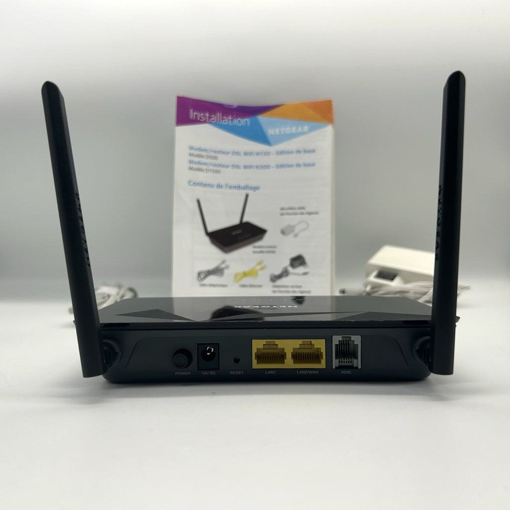 Netgear D1500 Modem Router ADSL2+ WiFi N300 Completo Manuale e Cavi Testato