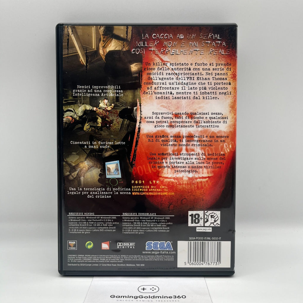 Condemned PC DVD-Rom Italiano Completo con Manuale COME NUOVO Sega Microsoft