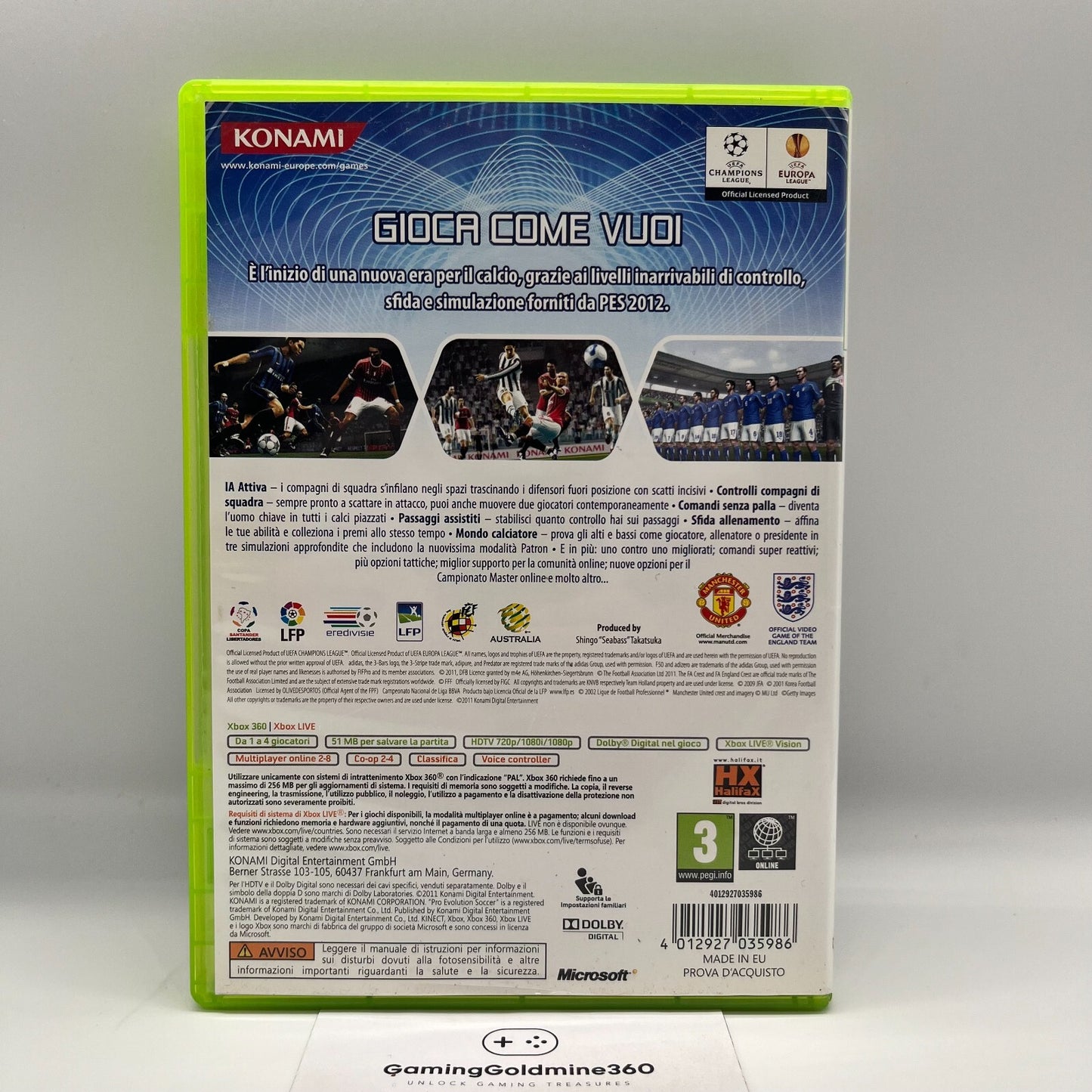PES 2012 Pro Evolution Soccer XBOX 360 Italiano Completo Manuale EA Microsoft