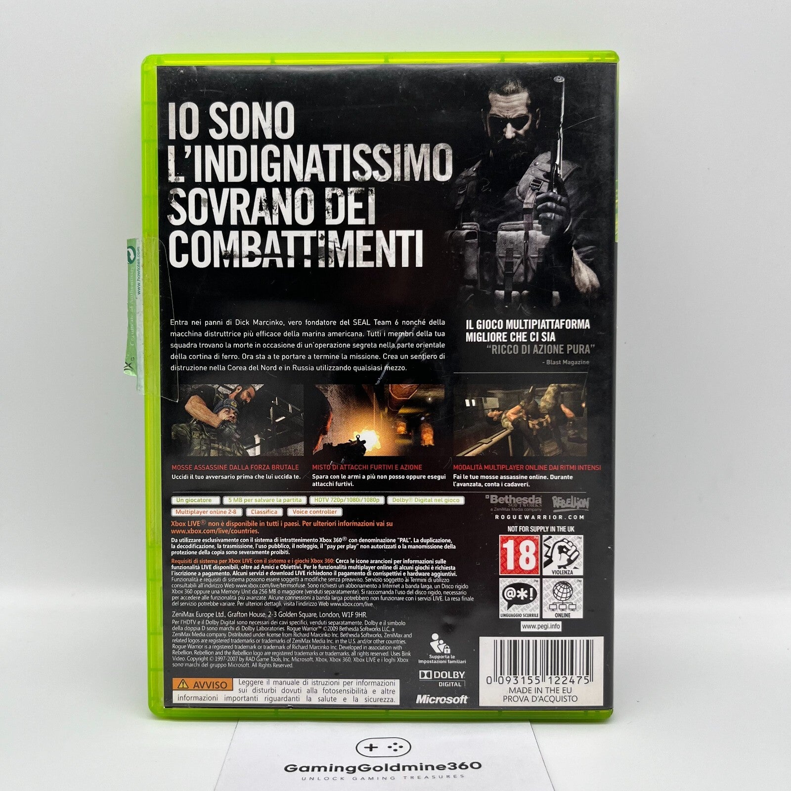 Rogue Warrior Xbox 360 Italiano Completo con Manuale PAL Bethesda Microsoft