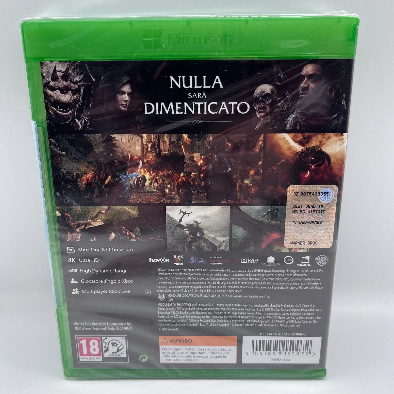 La Terra di Mezzo L'OMBRA DELLA GUERRA Xbox One Italiano NUOVO SIGILLATO Warner