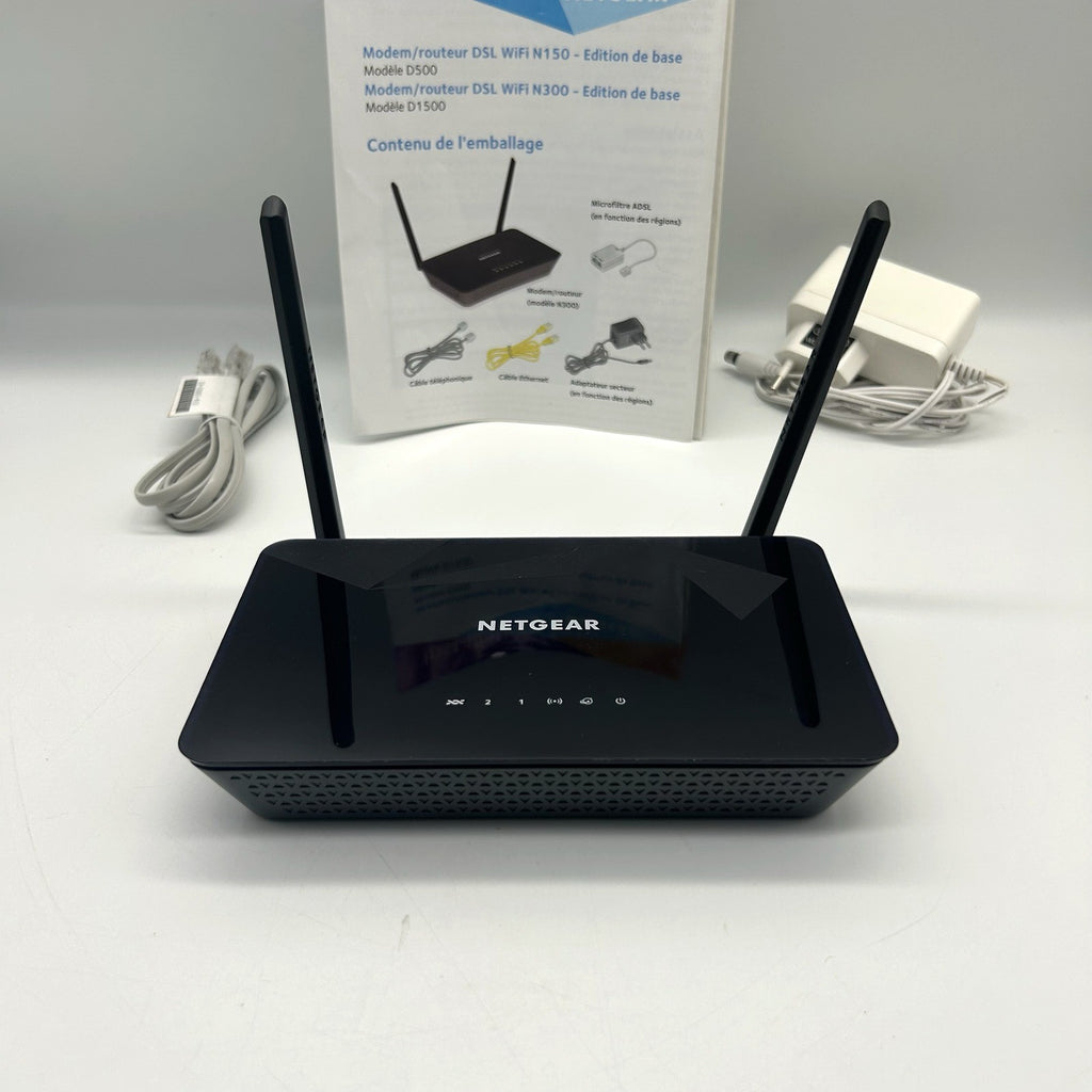 Netgear D1500 Modem Router ADSL2+ WiFi N300 Completo Manuale e Cavi Testato