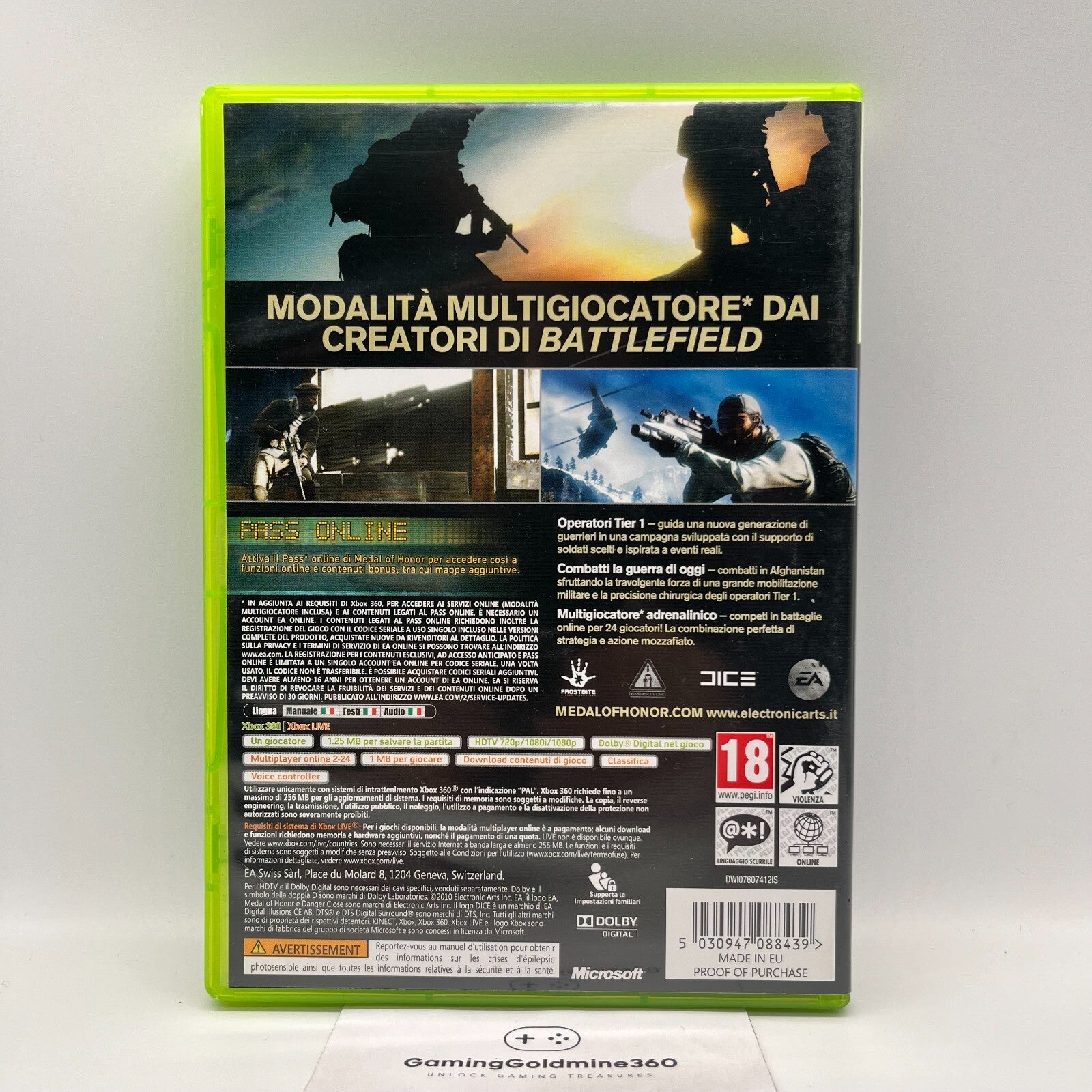 Medal Of Honor Xbox 360 Italiano Completo Manuale Dice EA Microsoft COME NUOVO