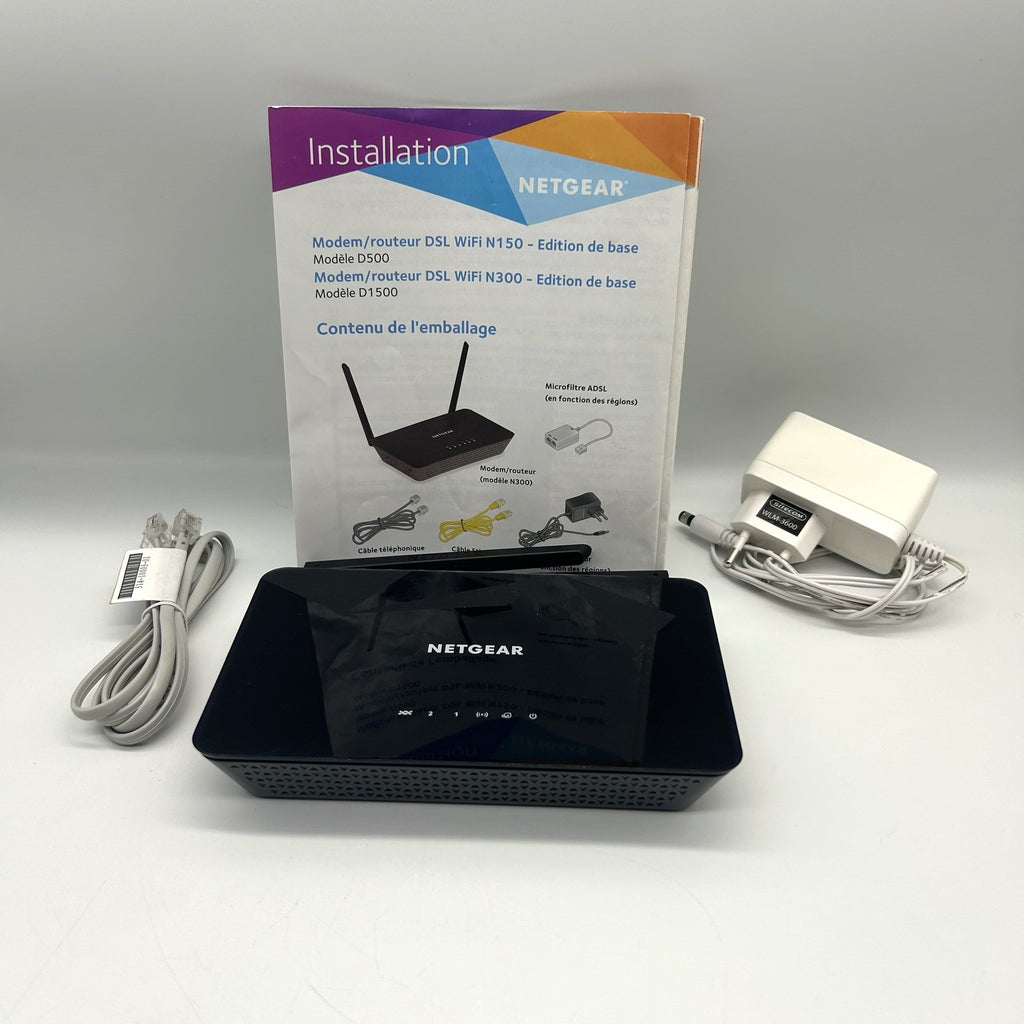 Netgear D1500 Modem Router ADSL2+ WiFi N300 Completo Manuale e Cavi Testato