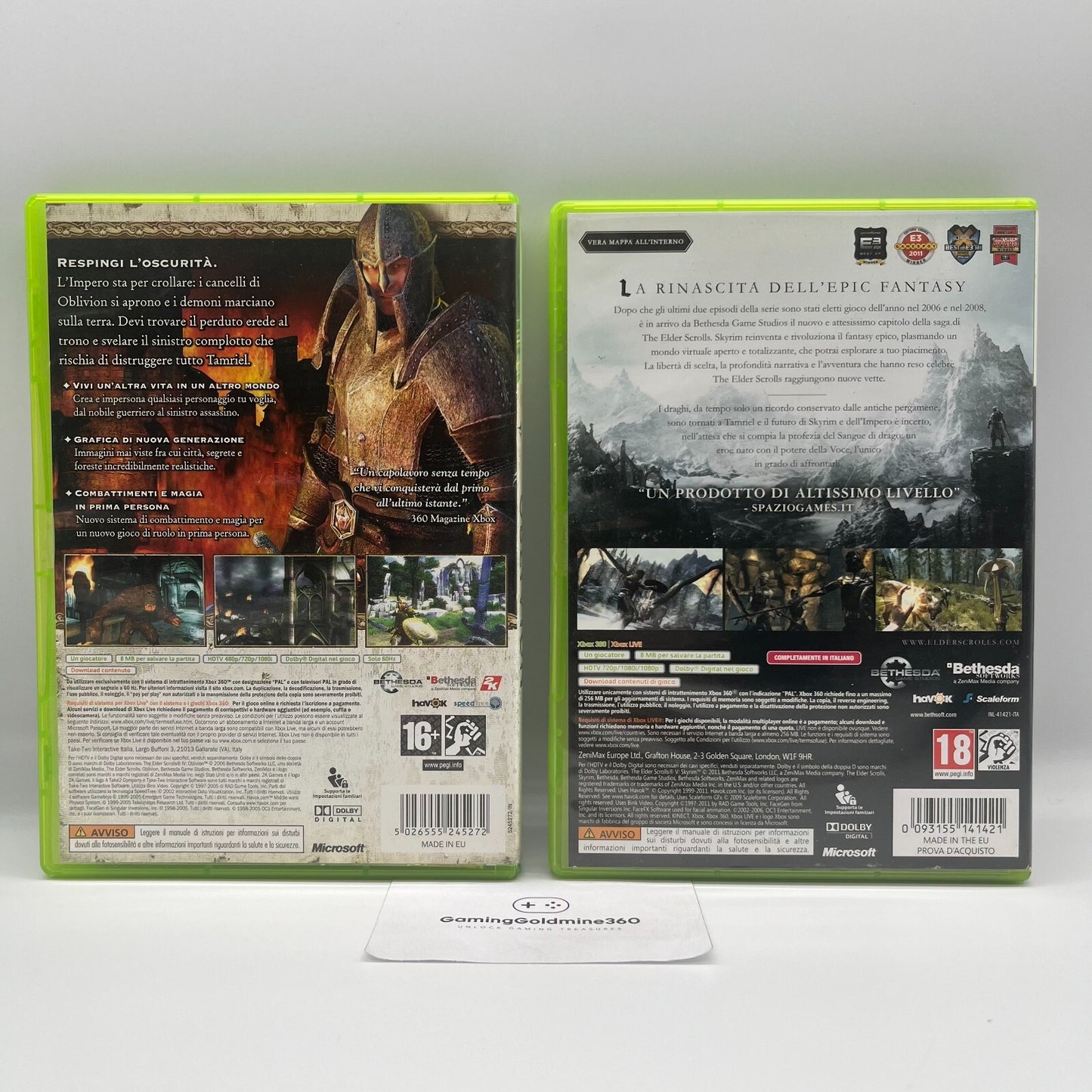 The Elder Scrolls IV OBLIVION + V SKYRIM Xbox 360 Italiano Completi Manuale Mapp