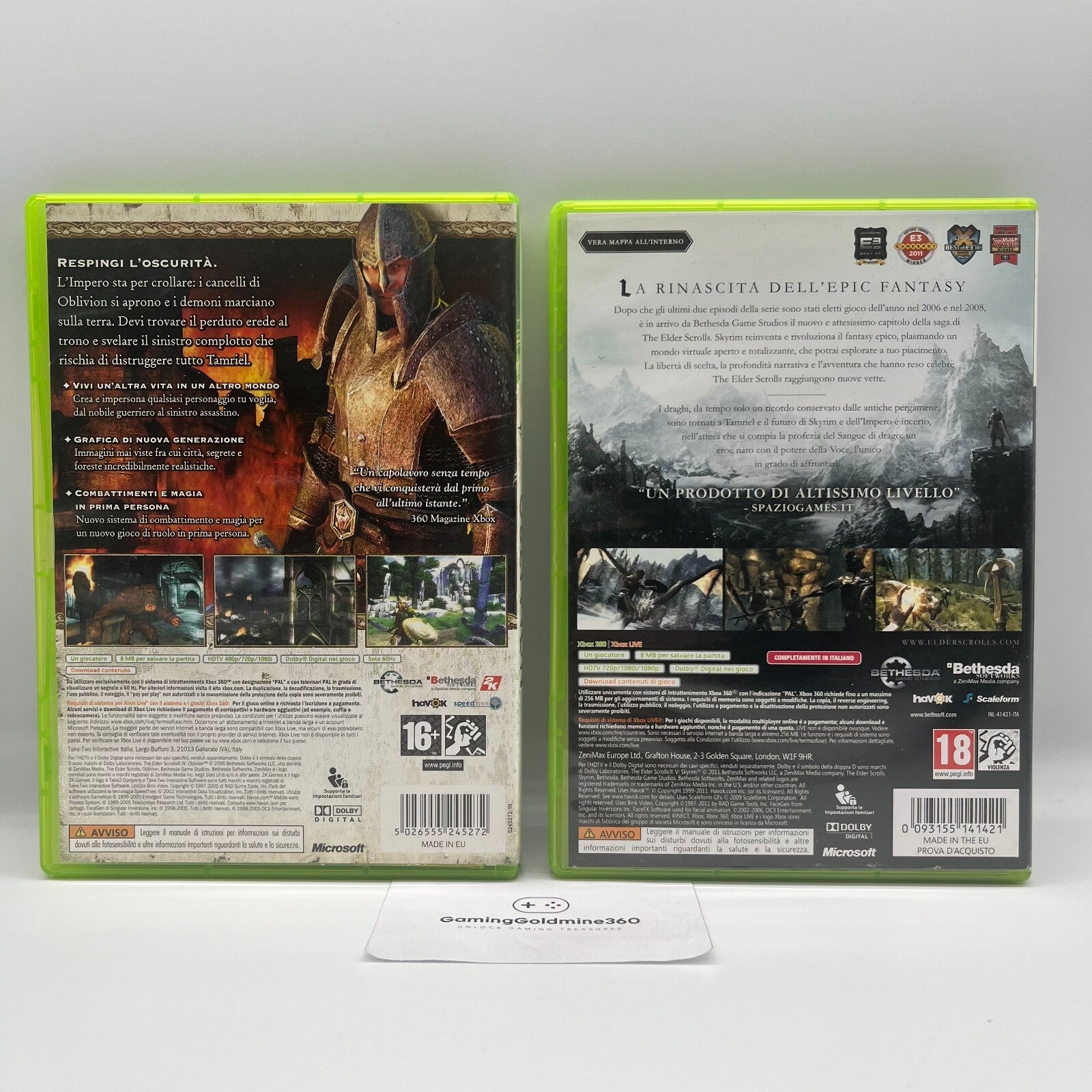 The Elder Scrolls IV OBLIVION + V SKYRIM Xbox 360 Italiano Completi Manuale Mapp