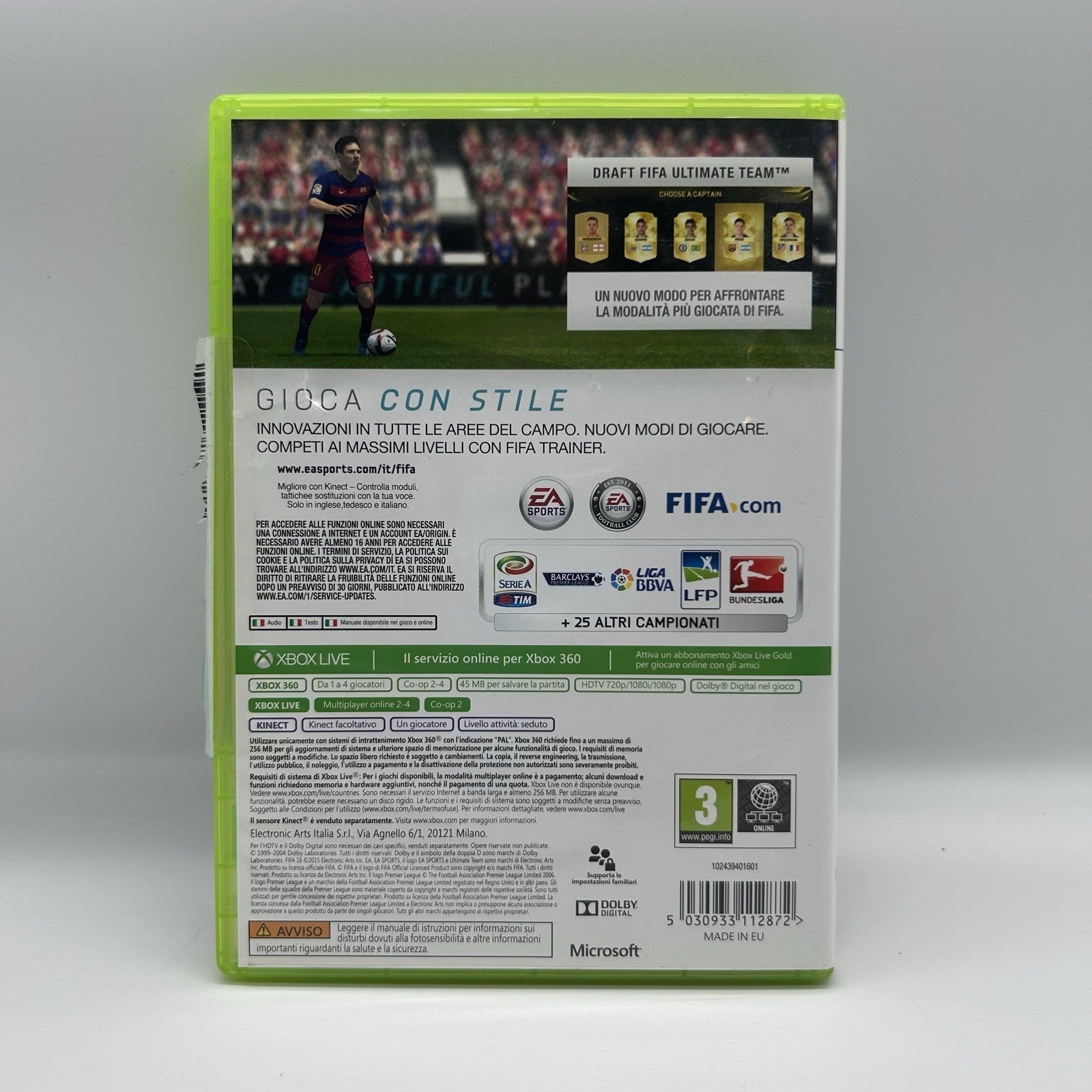 FIFA 16 Xbox 360 PAL ITA EA Sports Calcio Completo Manuale Testato Funzionante