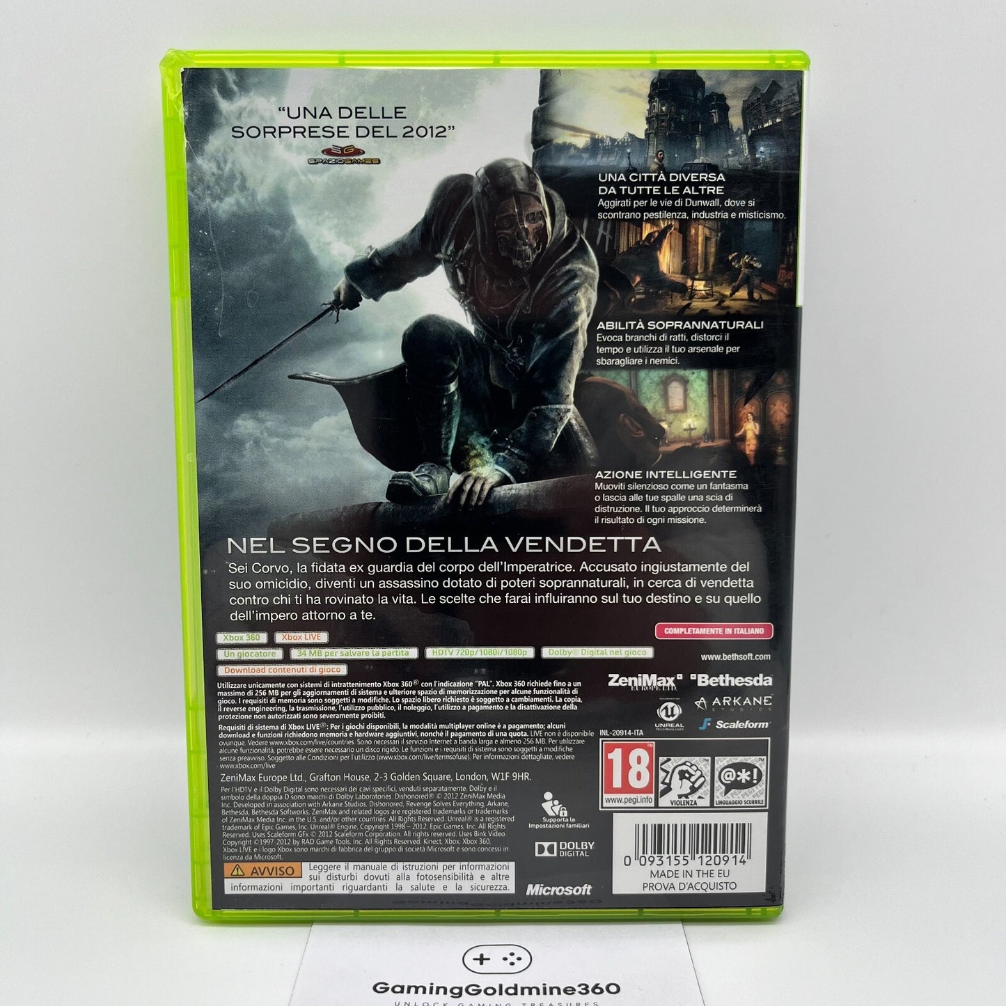 Dishonored Xbox 360 Italiano Completo con Manuale PAL Bethesda Microsoft OTTIMO