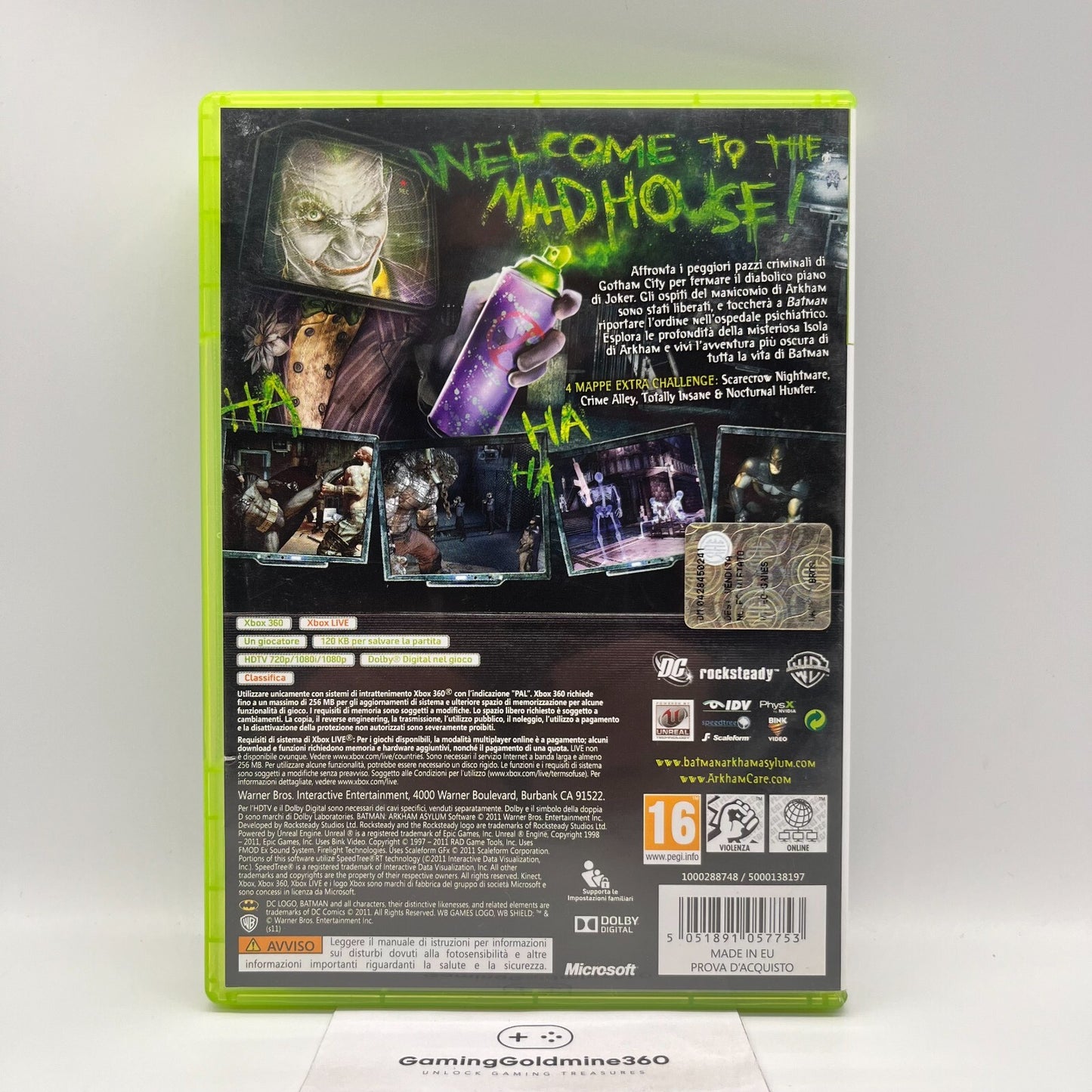 BATMAN Arkham Asylum Xbox 360 Italiano Completo con Manuale WB Microsoft OTTIMO