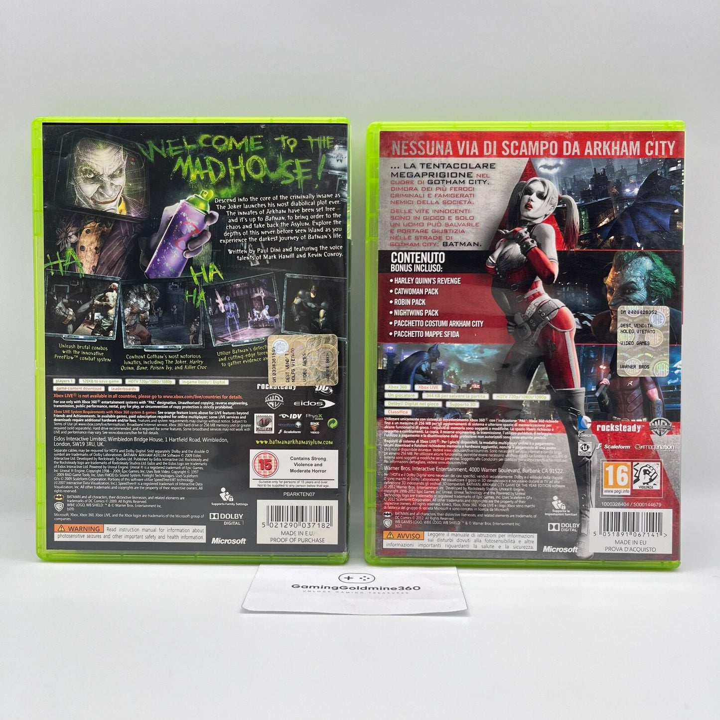 BATMAN Arkham Asylum + Arkham City Xbox 360 PAL Rocksteady WB Eidos Microsoft