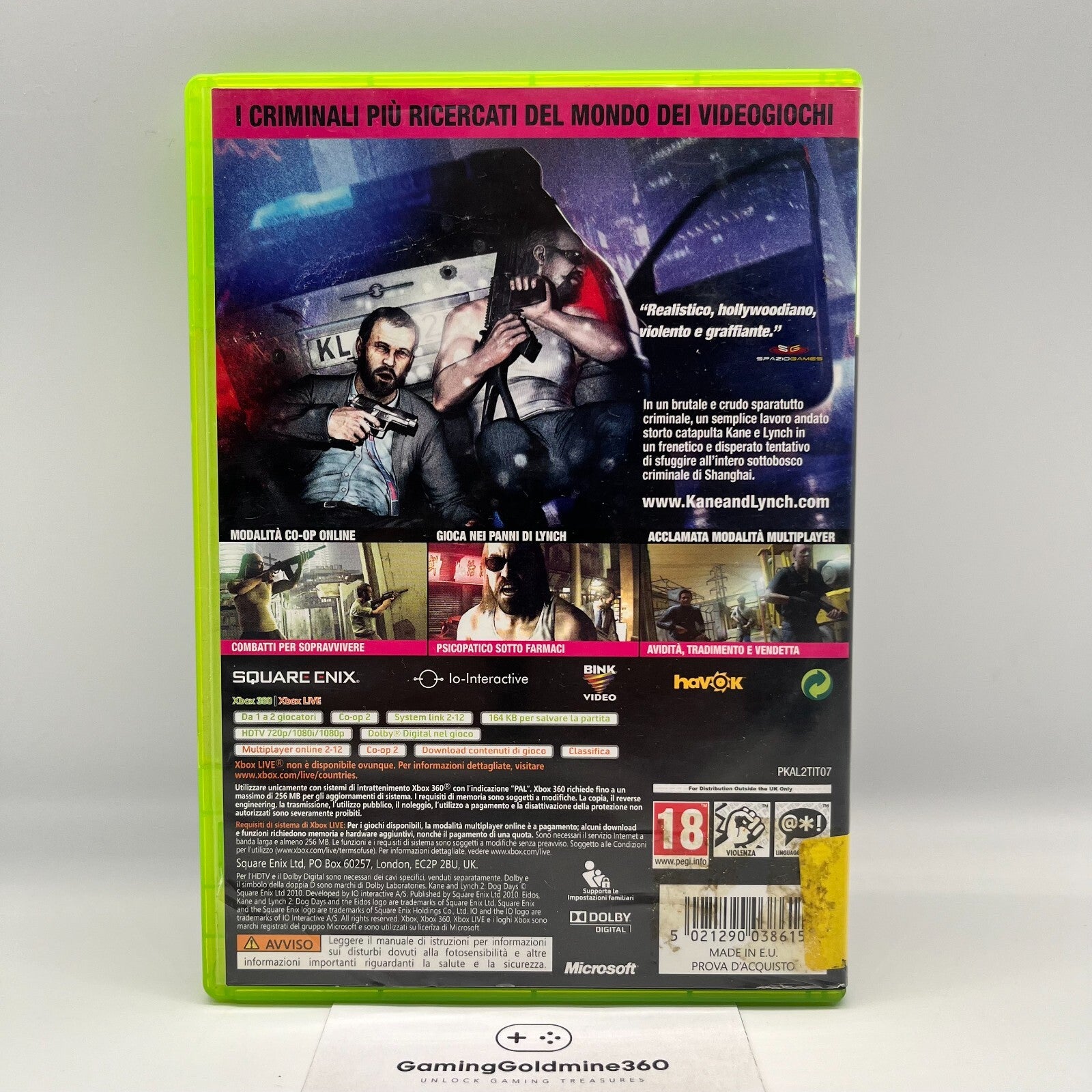 Kane & Lynch 2 Dog Days Xbox 360 Italiano PAL Eidos Microsoft OTTIME CONDIZIONI