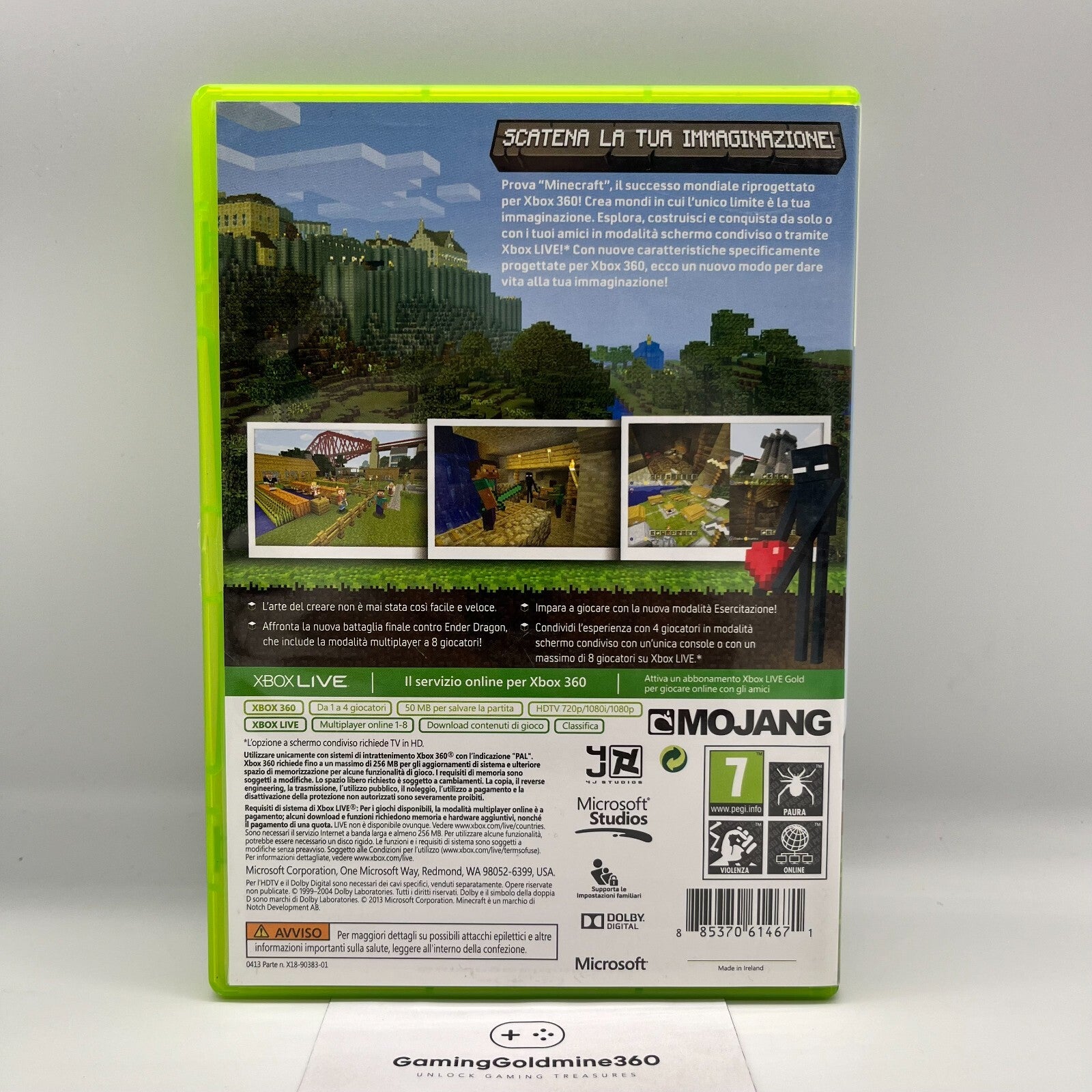 MINECRAFT Xbox 360 Edition Italiano Completo PAL Mojang Microsoft Xbox360 OTTIMO