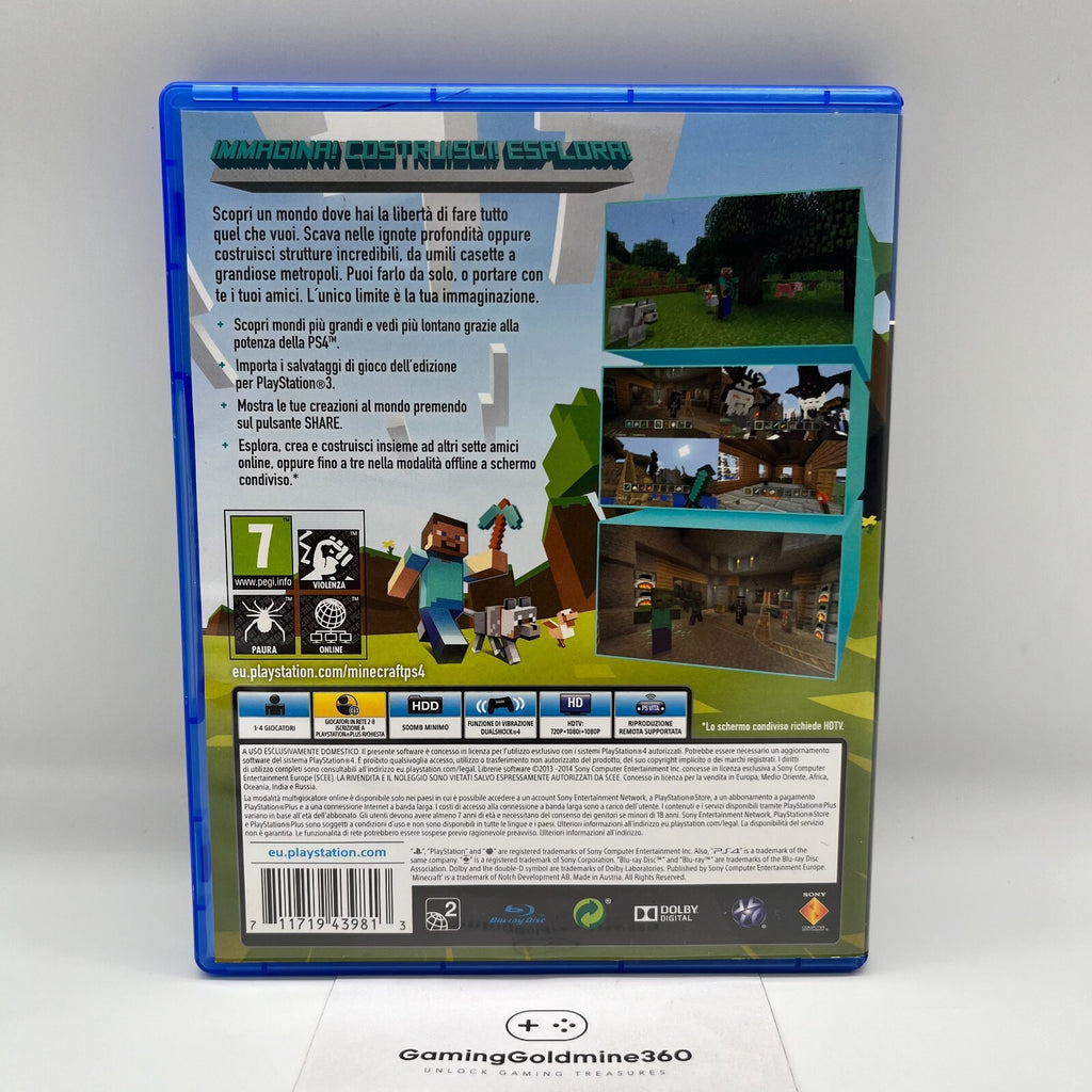 MINECRAFT PlayStation 4 Edition ITALIANO Completo PAL Mojang Sony PS4 COME NUOVO