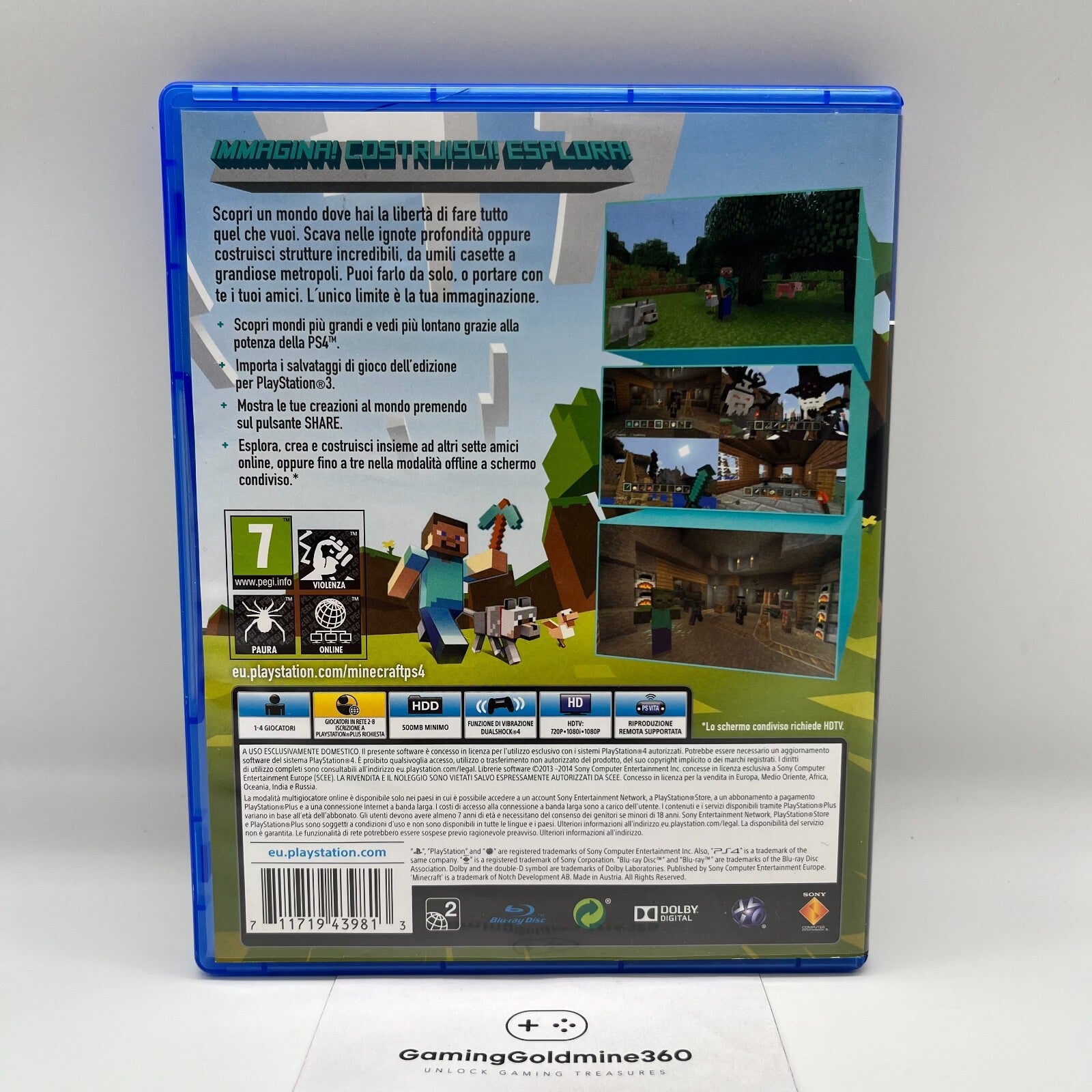 MINECRAFT PlayStation 4 Edition ITALIANO Completo PAL Mojang Sony PS4 COME NUOVO