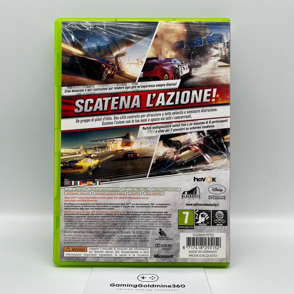 Split Second Velocity Xbox 360 Italiano Completo con Manuale PAL Disney Microsof