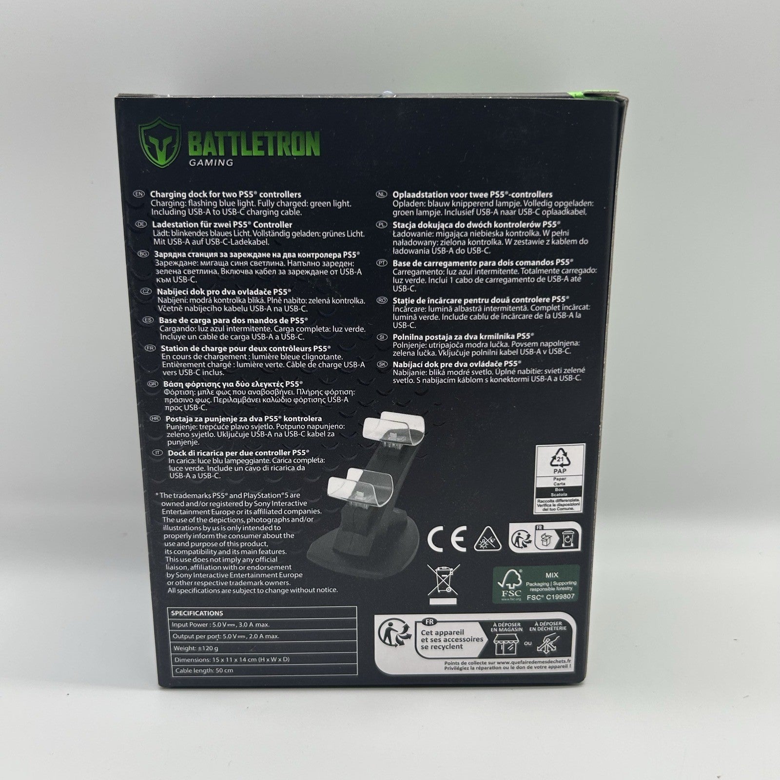 Base Ricarica Doppia Battletron per 2 Controller PS5 DualSense Dock Nuova