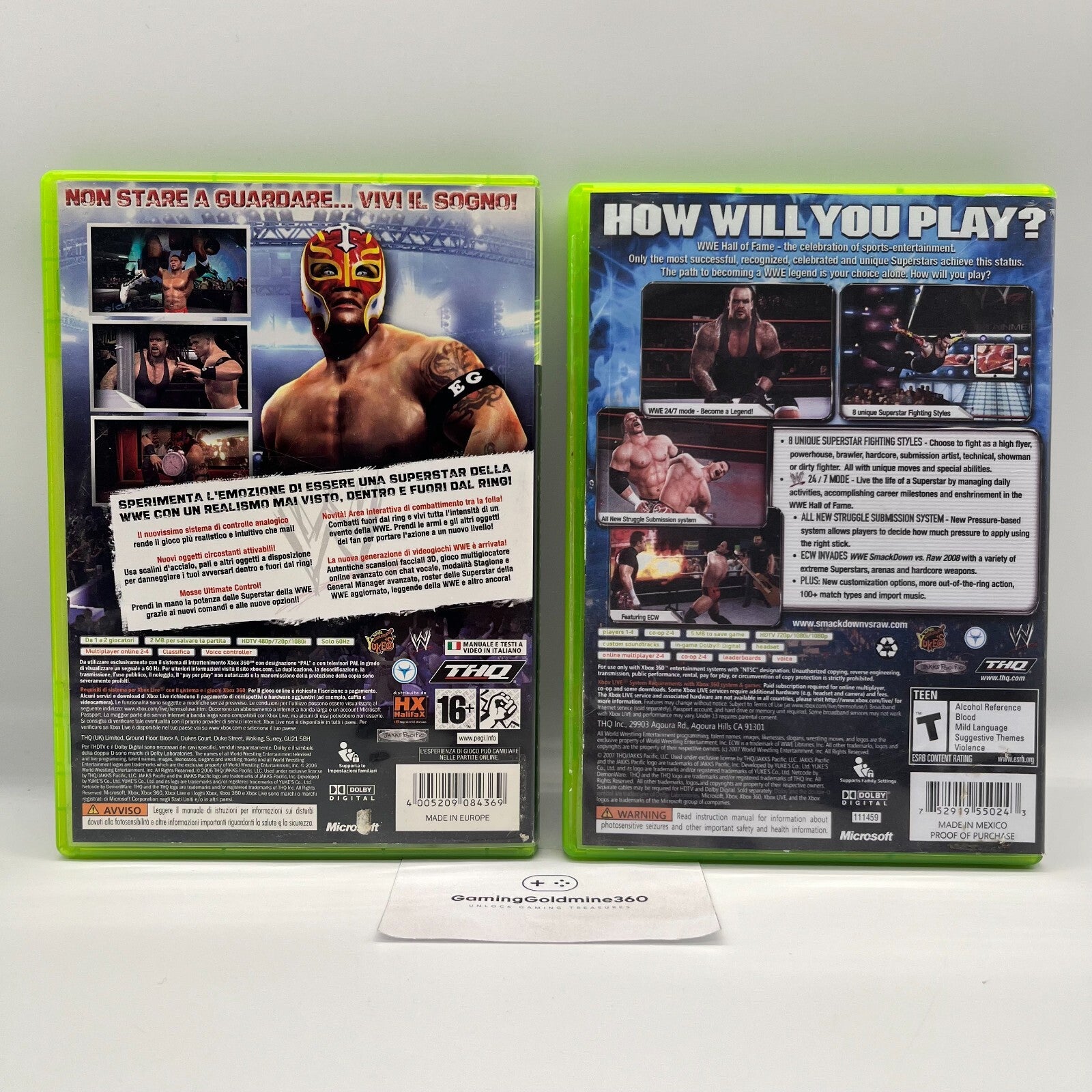 WWE Smackdown vs Raw 2007 + 2008 (cover reprint) Xbox 360 Italiano Completi PAL