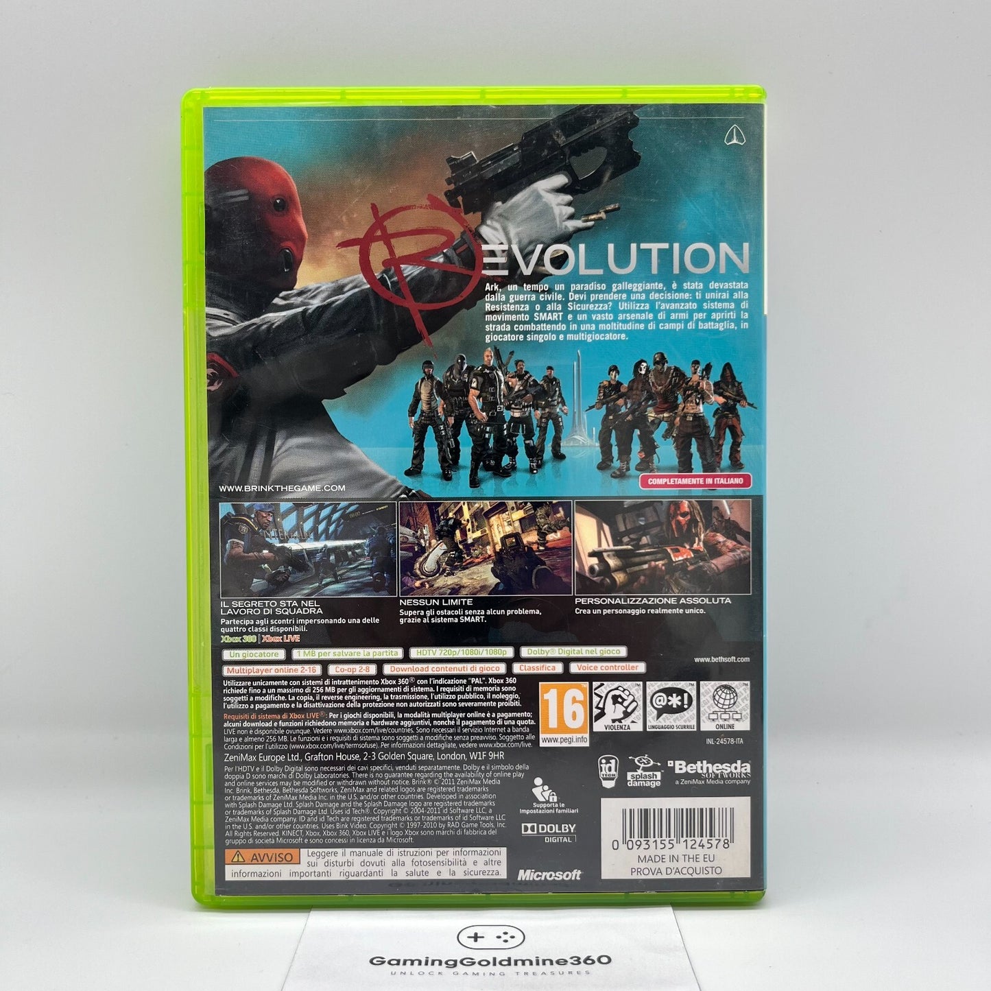 Brink Xbox 360 Italiano Completo PAL Bethesda Microsoft OTTIME CONDIZIONI