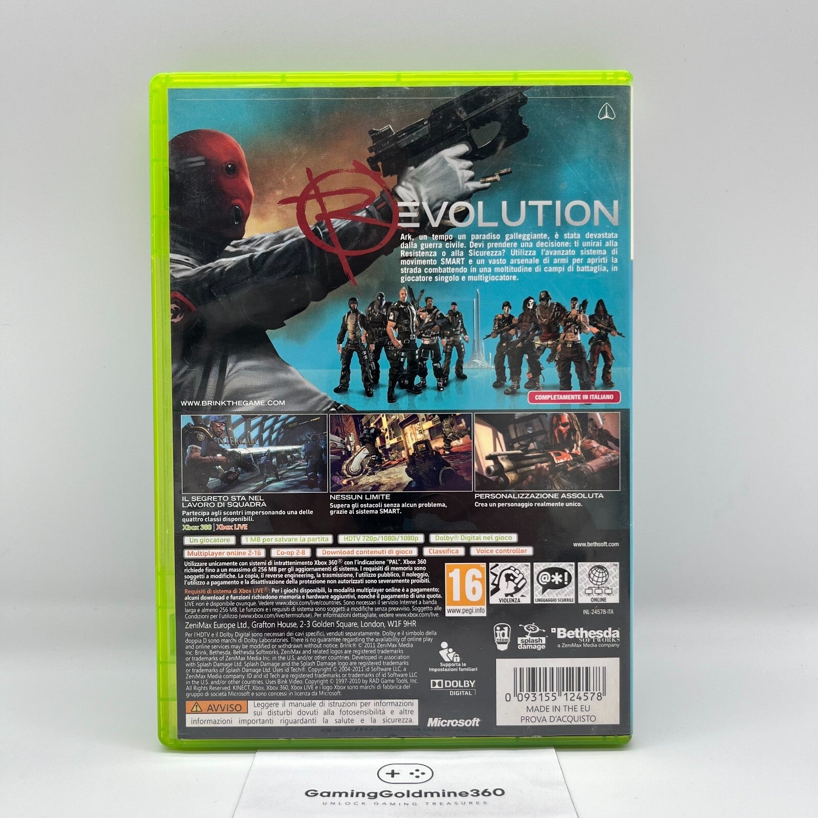 Brink Xbox 360 Italiano Completo PAL Bethesda Microsoft OTTIME CONDIZIONI