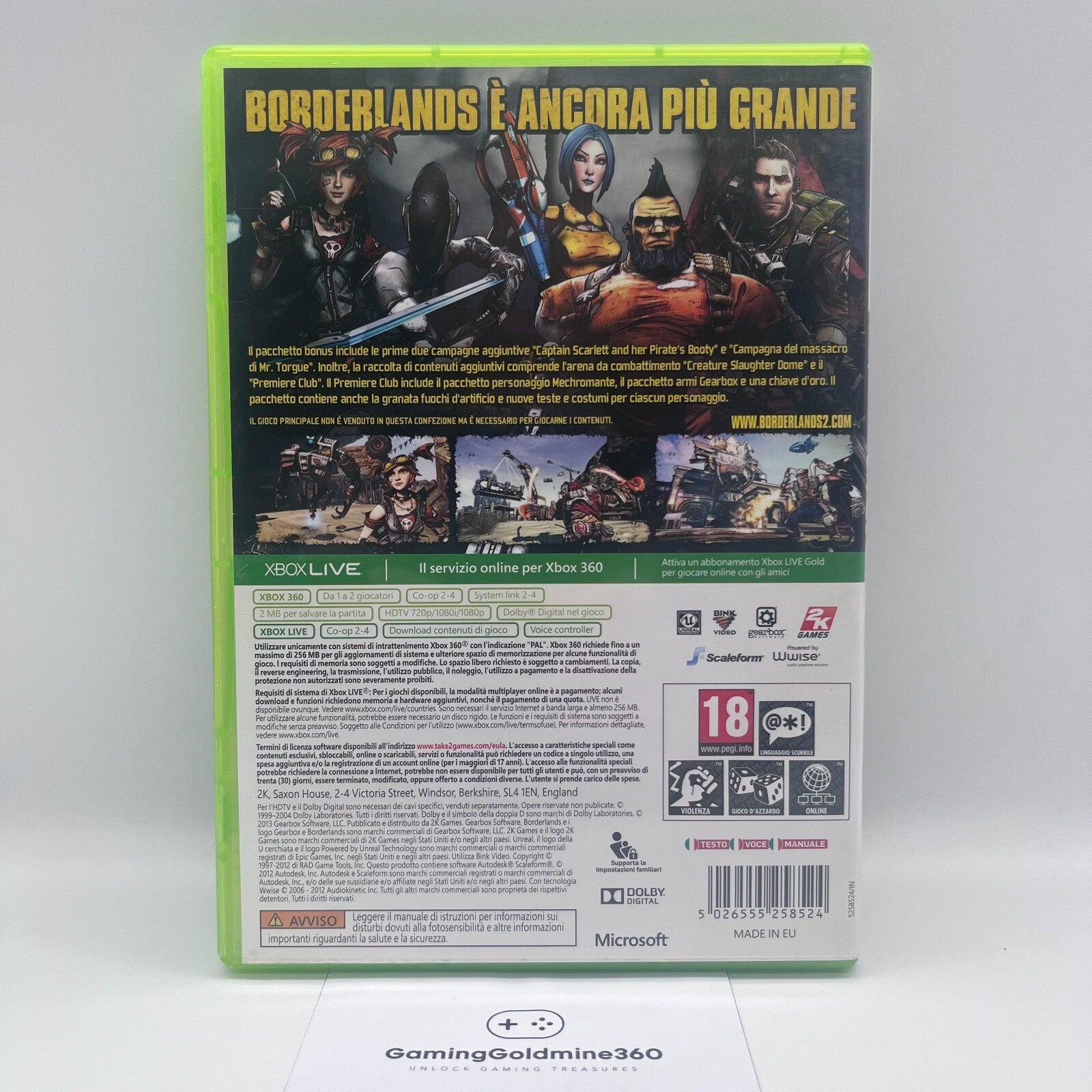 BORDERLANDS 2 Pacchetto Contenuti Aggiuntivi XBOX 360 ITALIANO PAL Come Nuovo