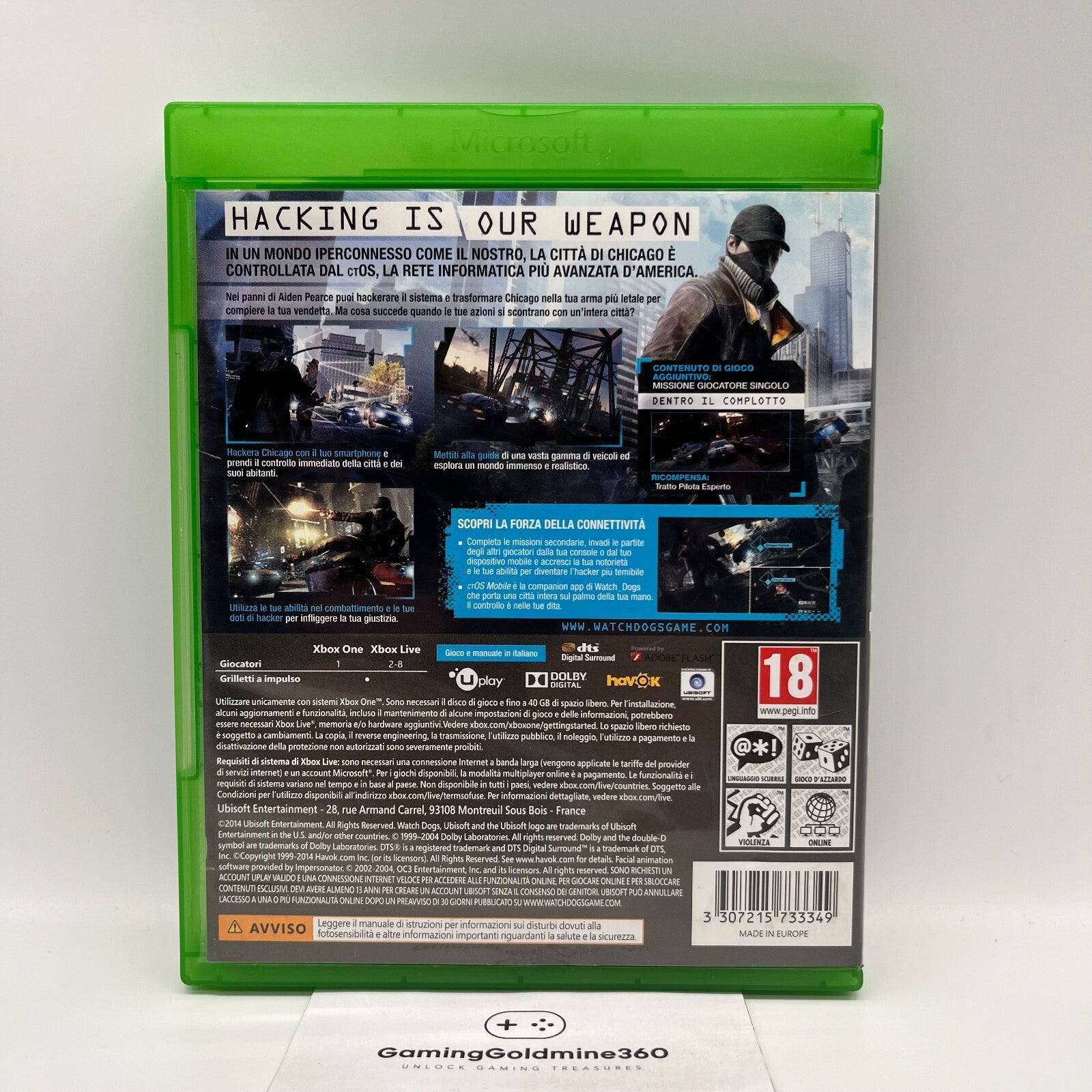 WATCH DOGS Xbox One Italiano Completo con Manuale Ubisoft Microsoft Gioco Hacker