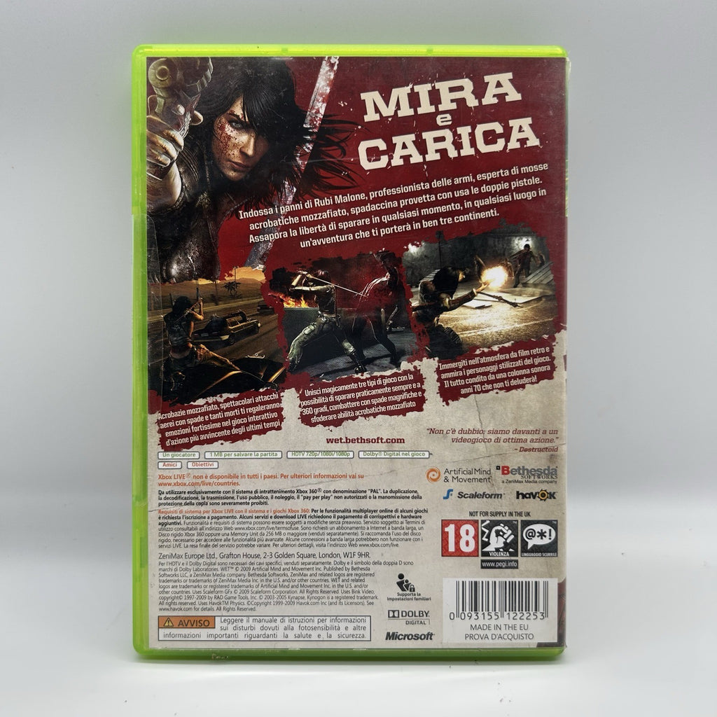 WET Xbox 360 PAL ITA Bethesda Azione Acrobazie Rubi Completo Manuale Testato