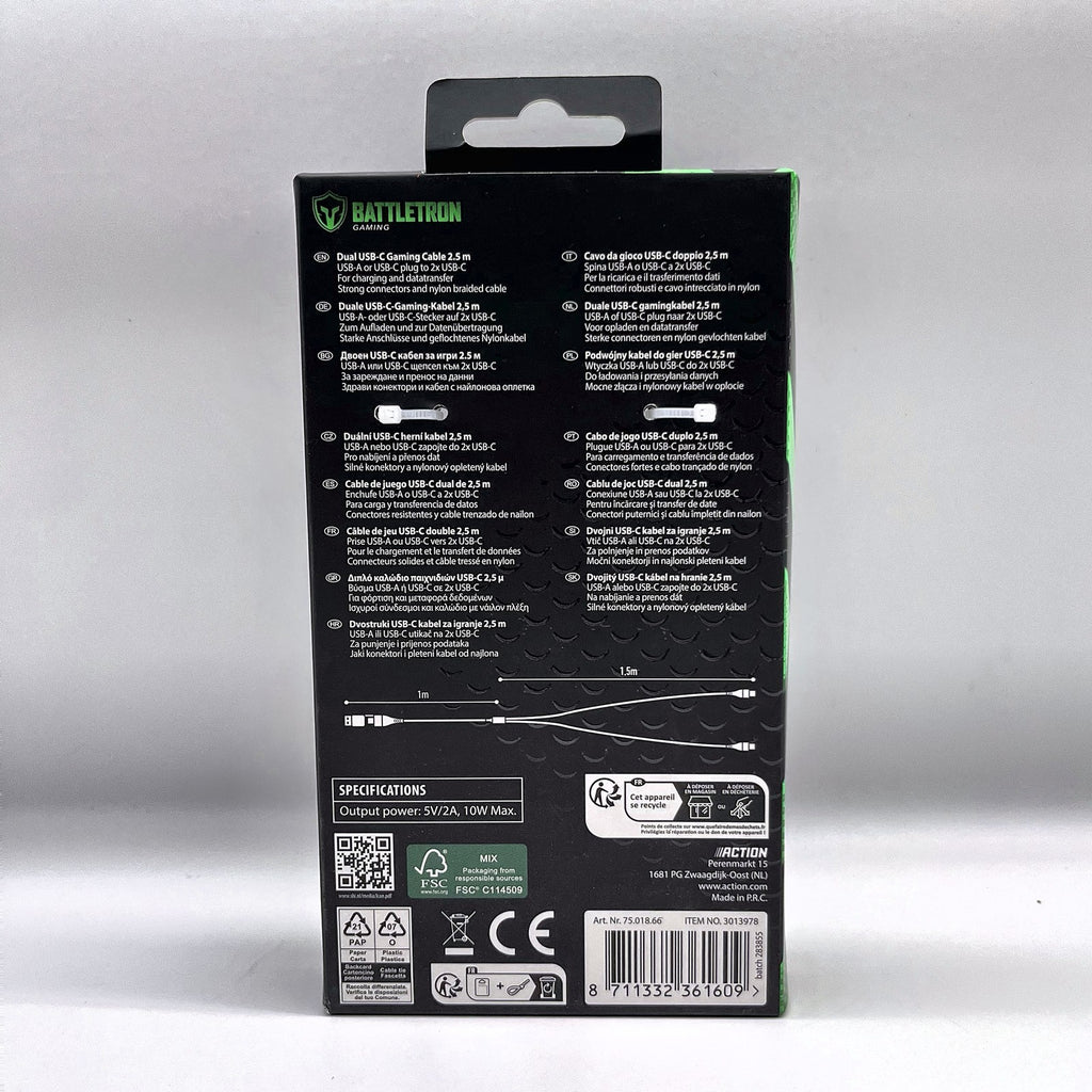 Cavo Ricarica Doppio USB-C Battletron PS5 Xbox Switch 2 Controller Nuovo