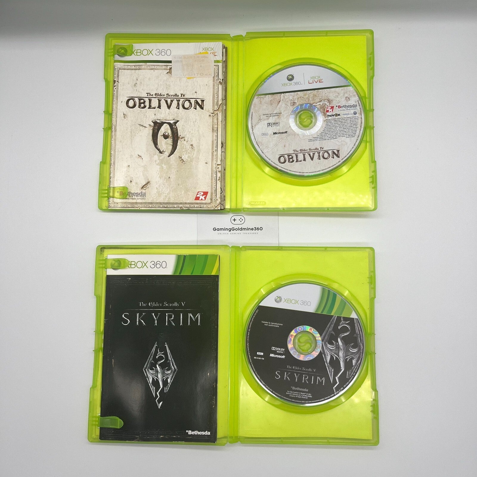 The Elder Scrolls IV OBLIVION + V SKYRIM Xbox 360 Italiano Completi Manuale Mapp