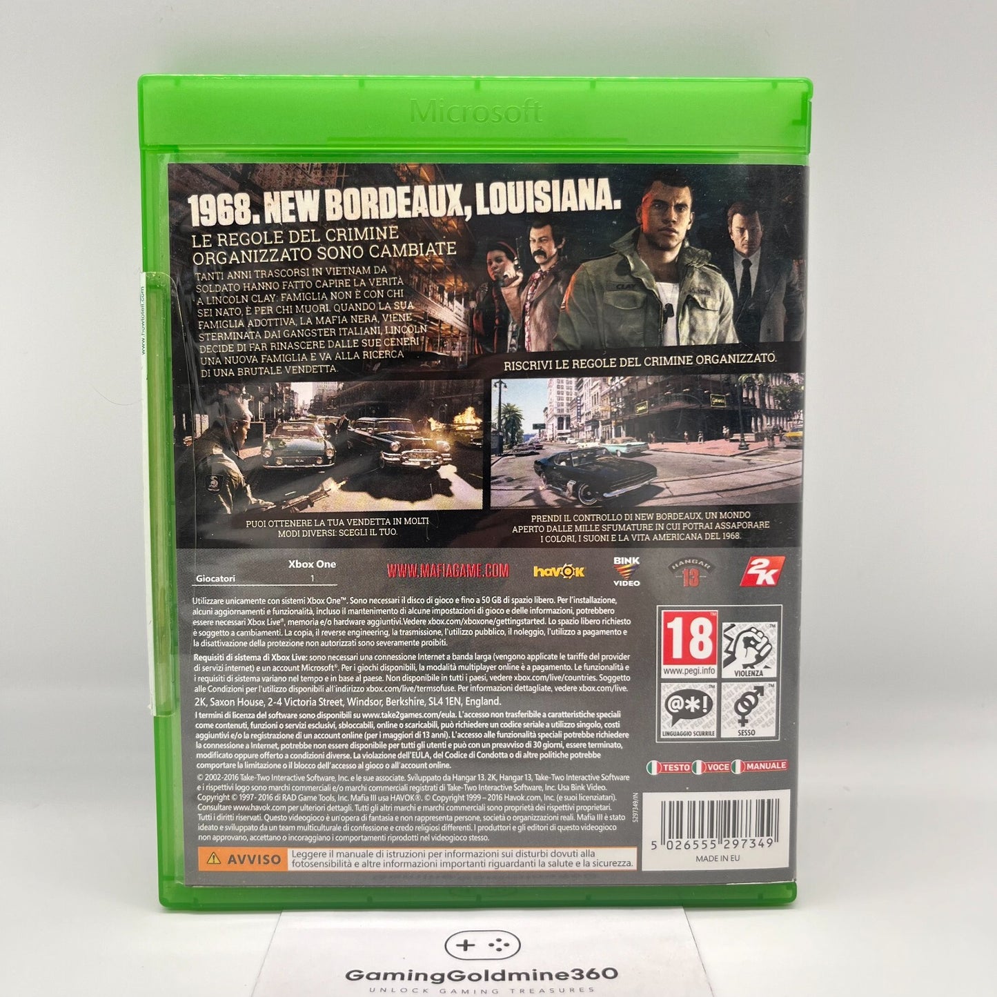 MAFIA III 3 Xbox One Italiano Completo con Manuale 2k Microsoft COME NUOVO
