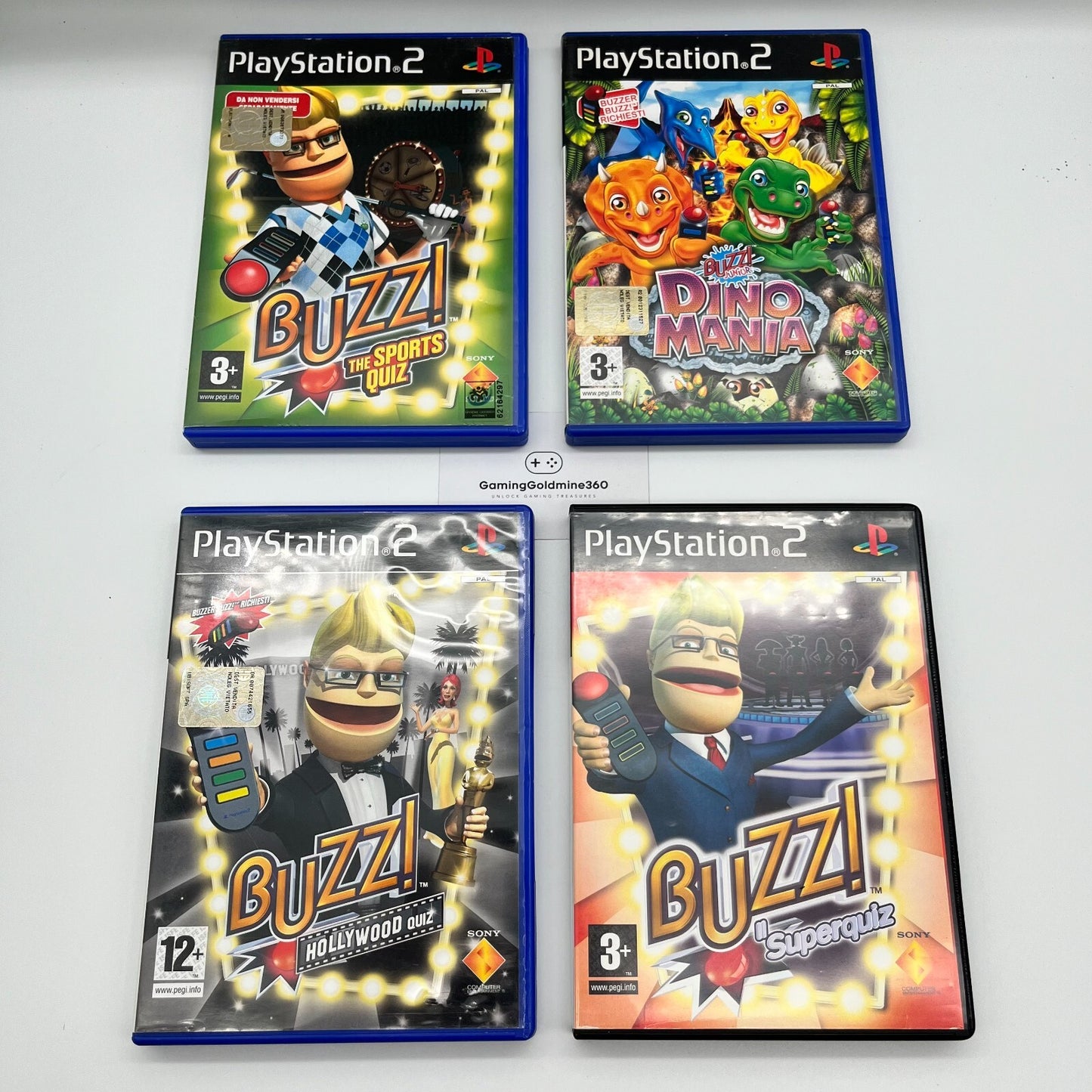 BUZZ! Quiz Sports+Junior Dino Mania+Hollywood+Superquiz PS2 Sony PlayStation 2