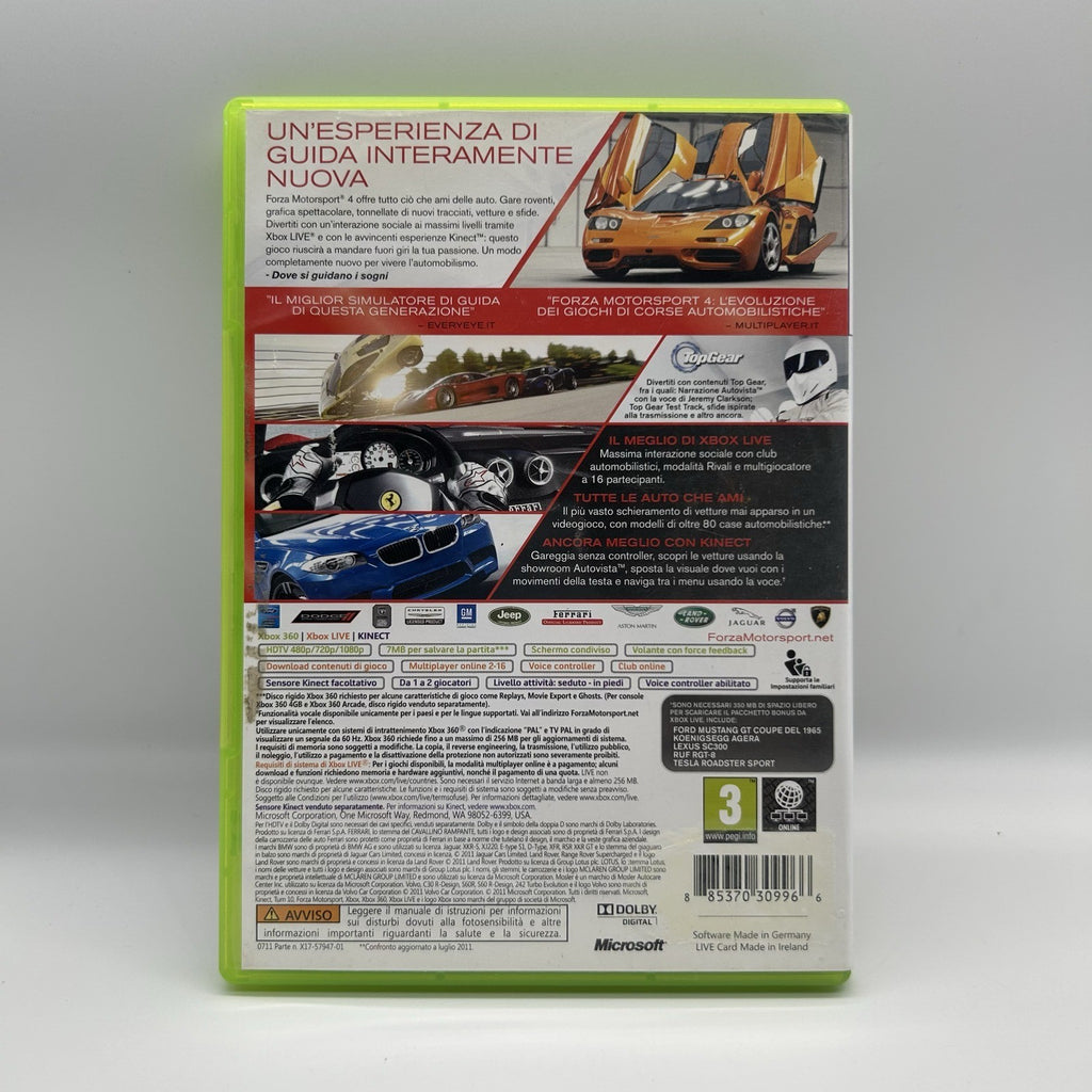 Forza Motorsport 4 Xbox 360 PAL ITA 2 Dischi Completo Microsoft Corse Testato