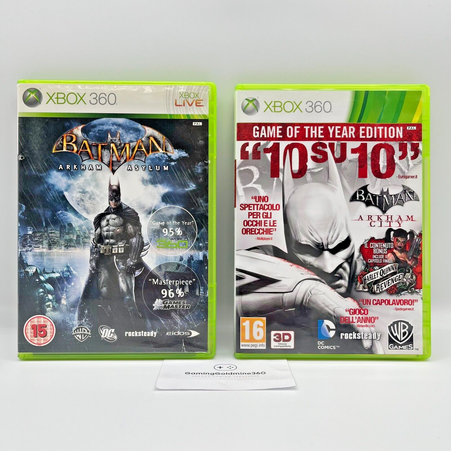BATMAN Arkham Asylum + Arkham City Xbox 360 PAL Rocksteady WB Eidos Microsoft