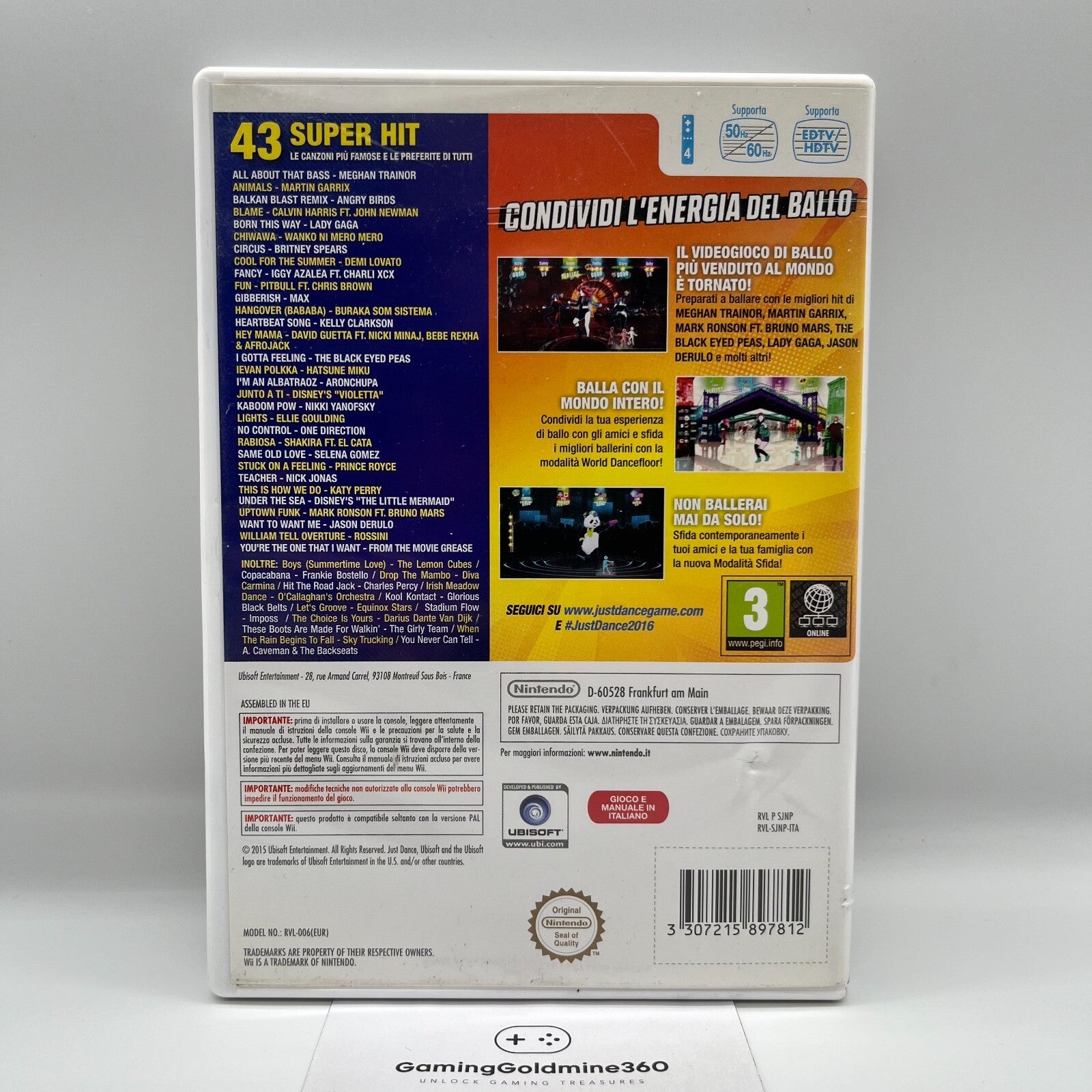 Just Dance 2016 Nintendo Wii Italiano Completo con Manuale Ubisoft Gioco Danza