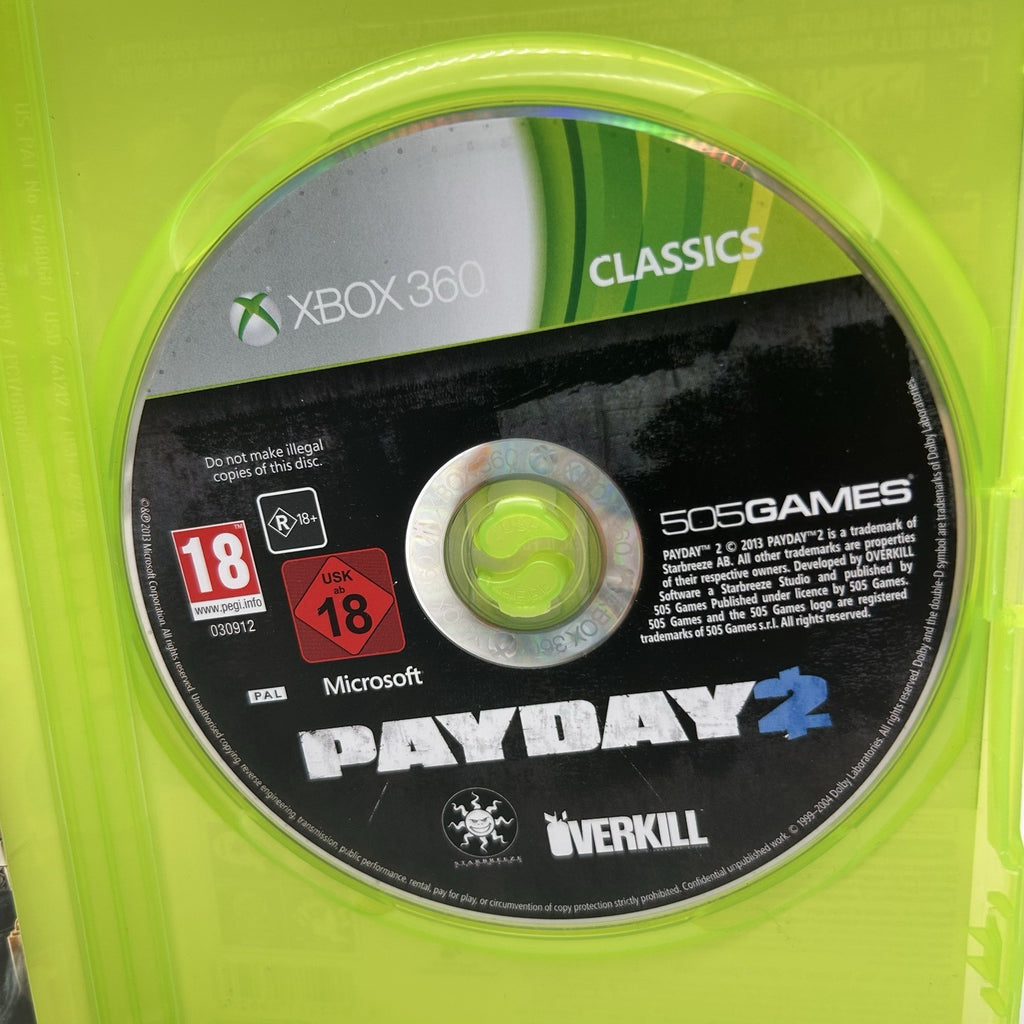 Payday 2 Xbox 360 PAL ITA Classics 505 Games Rapine Co-op FPS Testato Manuale