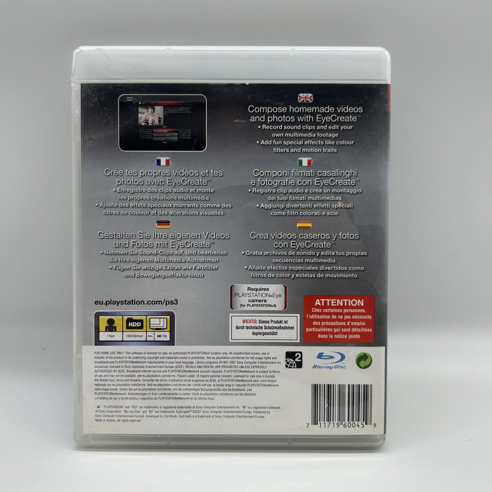 EyeCreate PS3 Software Sony PlayStation 3 PAL Editing PlayStation Eye Richiesta